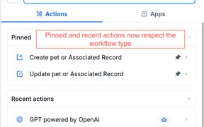 Pinned and Recent Tabs Now Match Workflow Type
