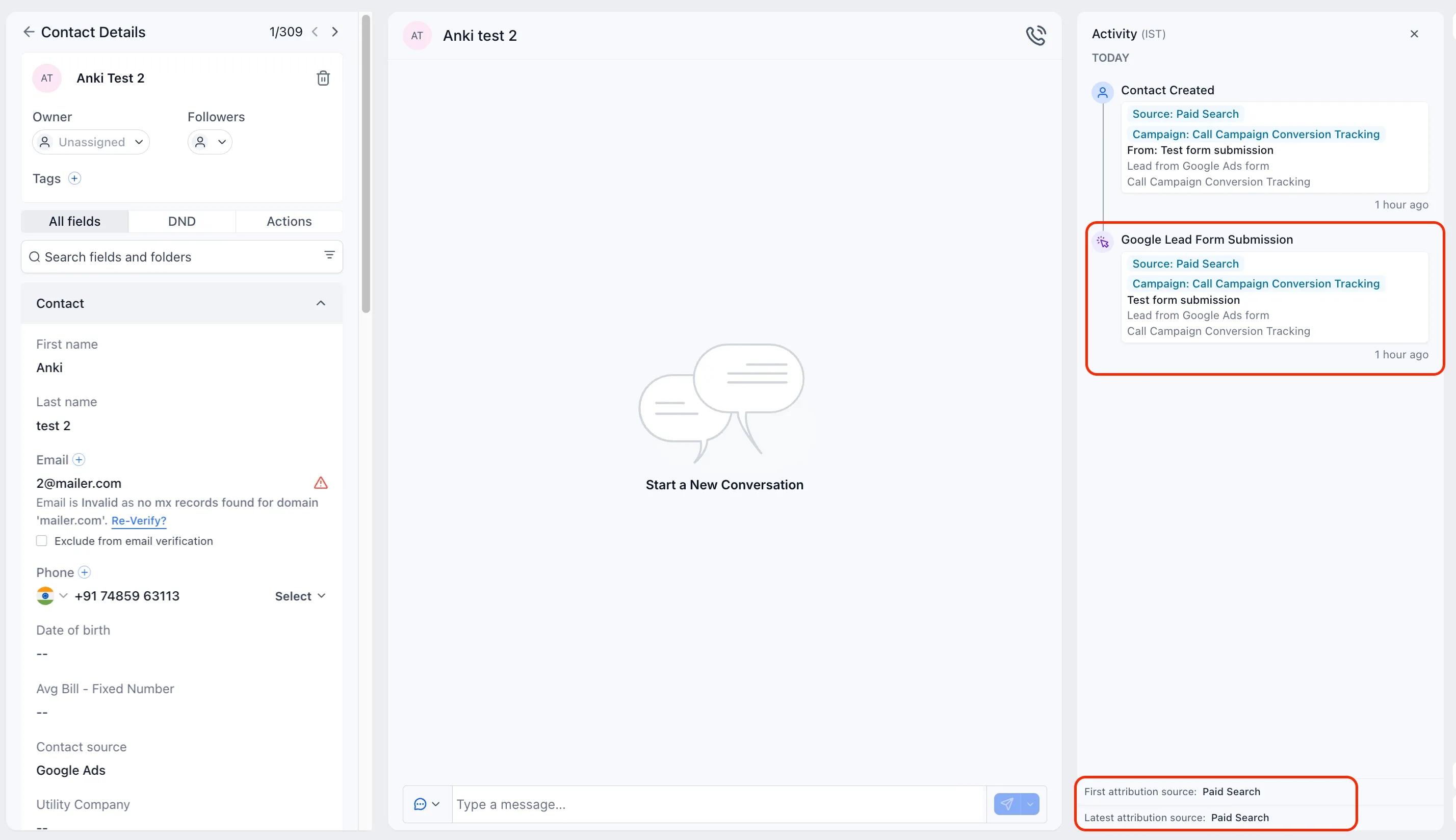Google Lead Form attribution details