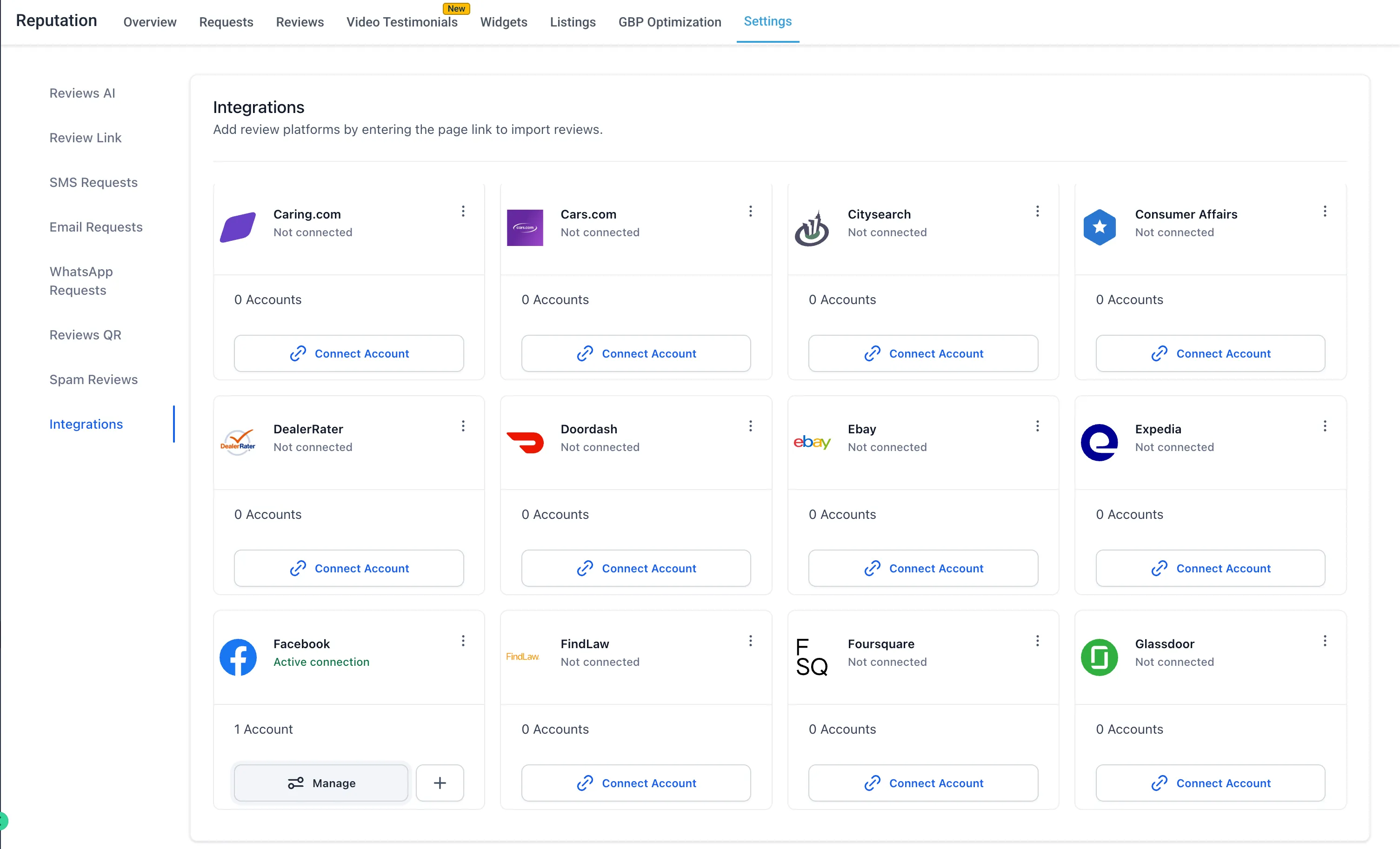 Multiple reputation integration pages