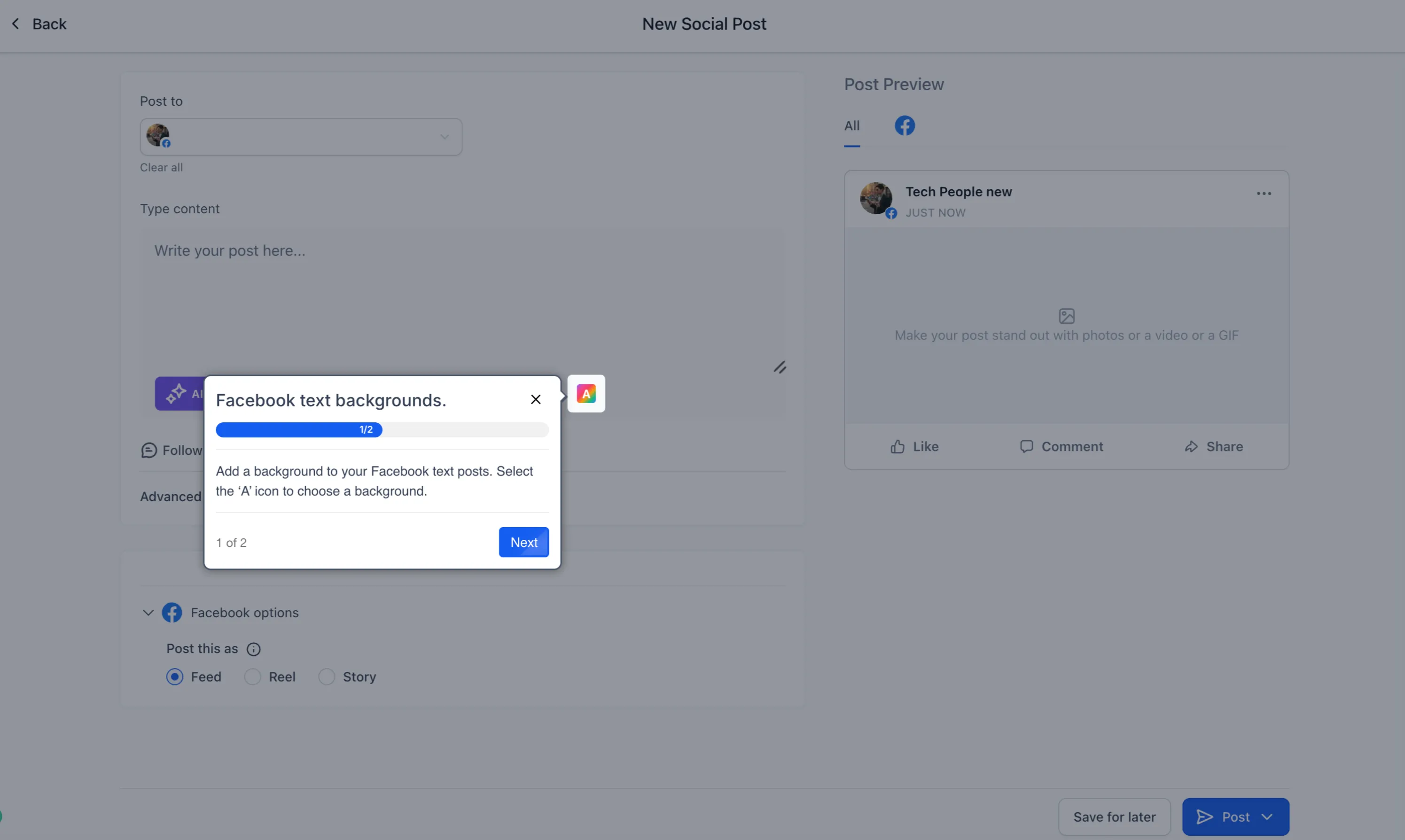 Text Background option in Social Planner
