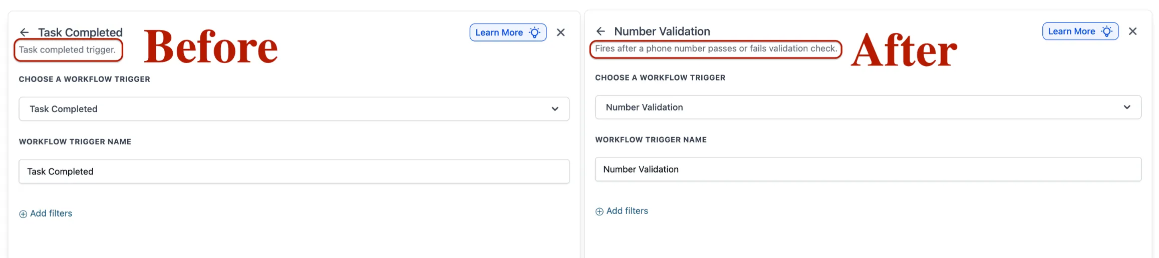 Workflow trigger descriptions in SMBcrm
