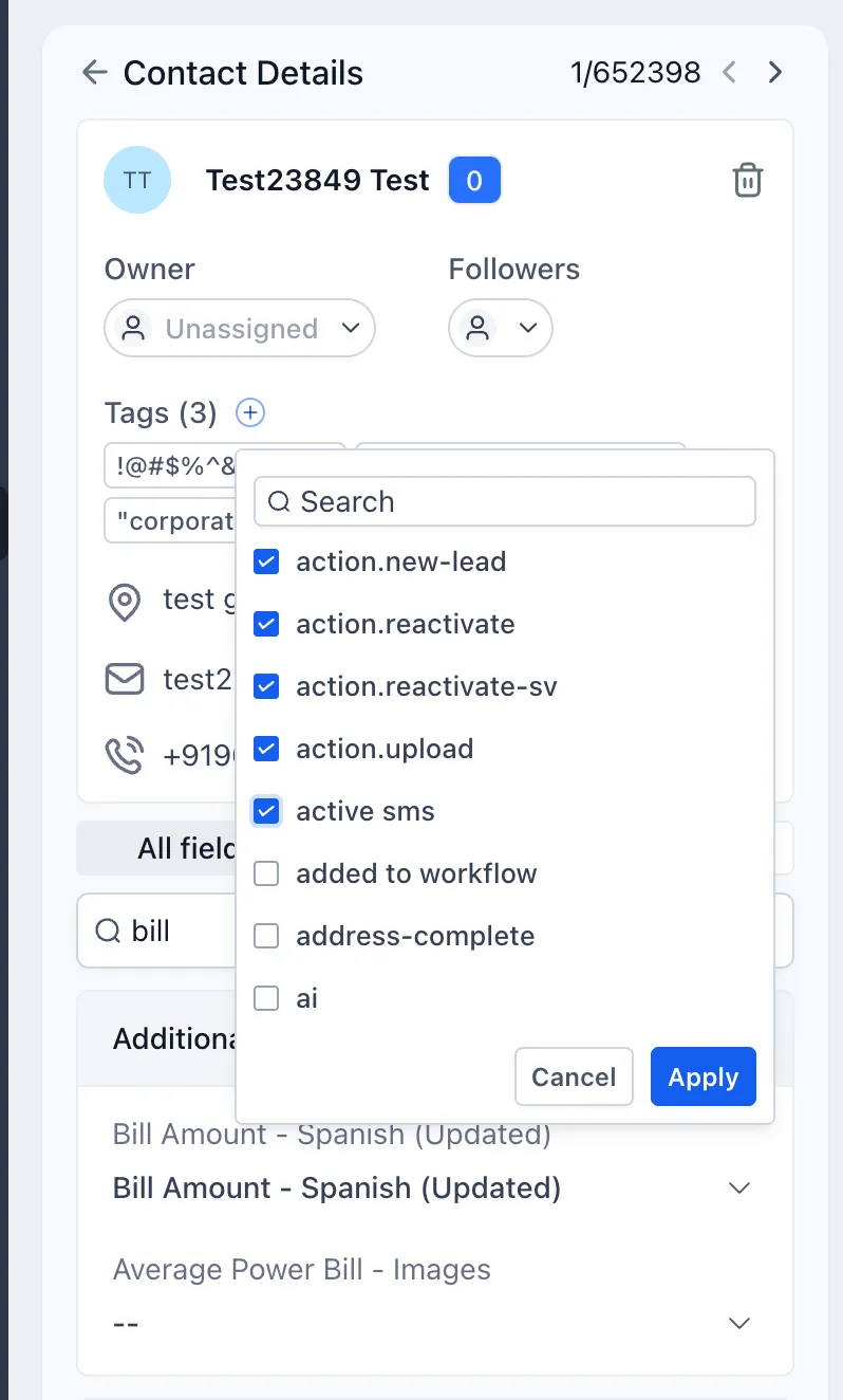 Contact tag management confirmation