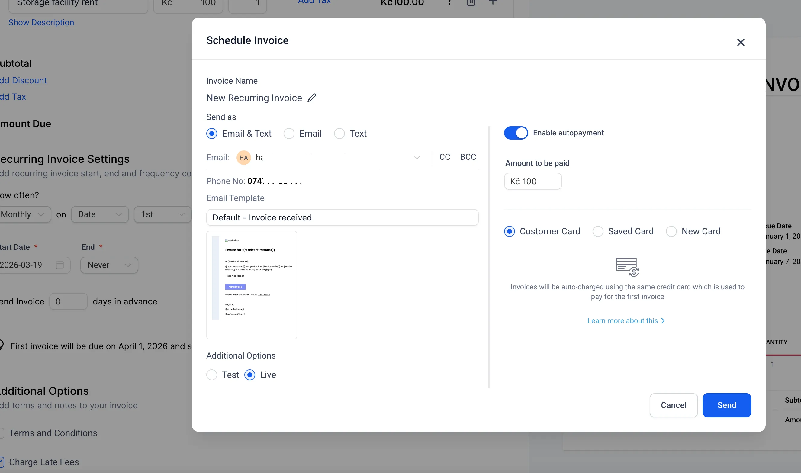 Invoice auto-payment enabled by default