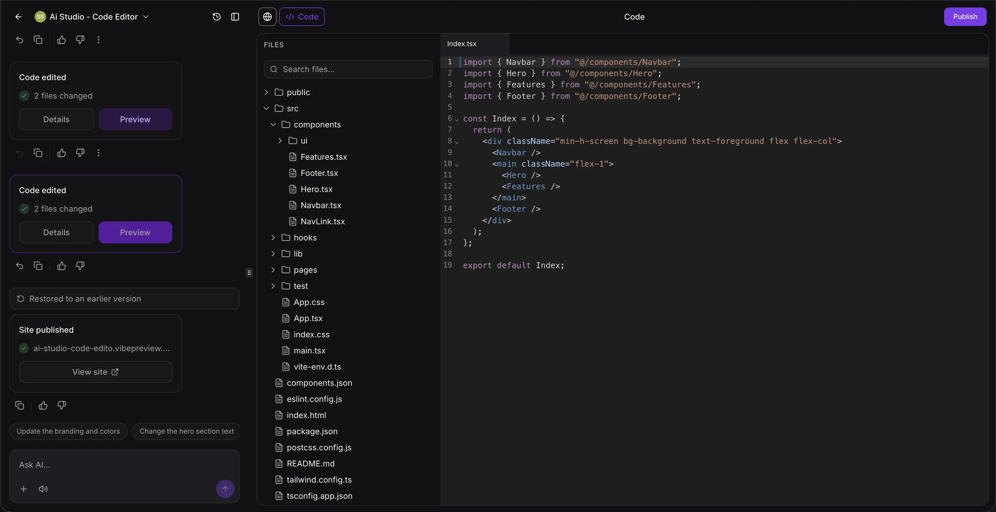 Code editor view