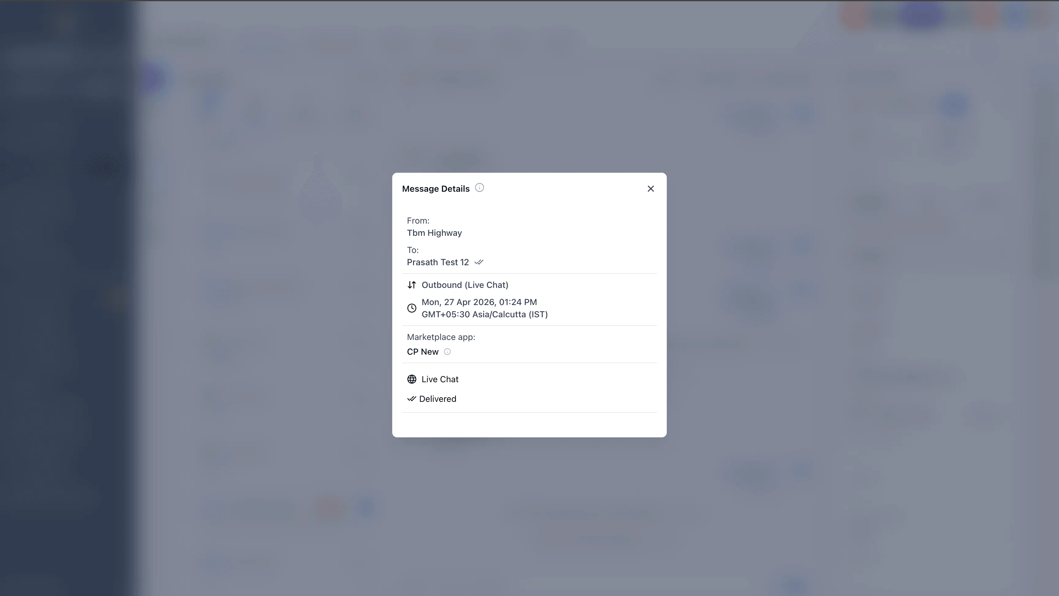 Message details showing app source