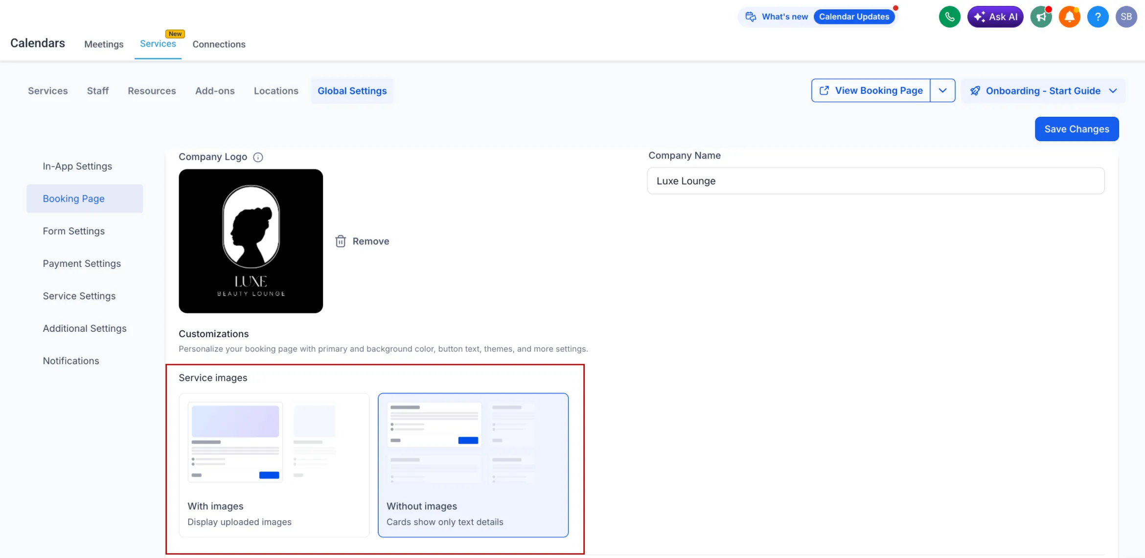Booking page image visibility setting