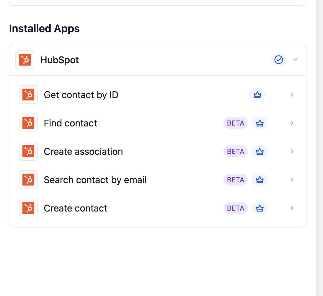HubSpot workflow trigger and action list
