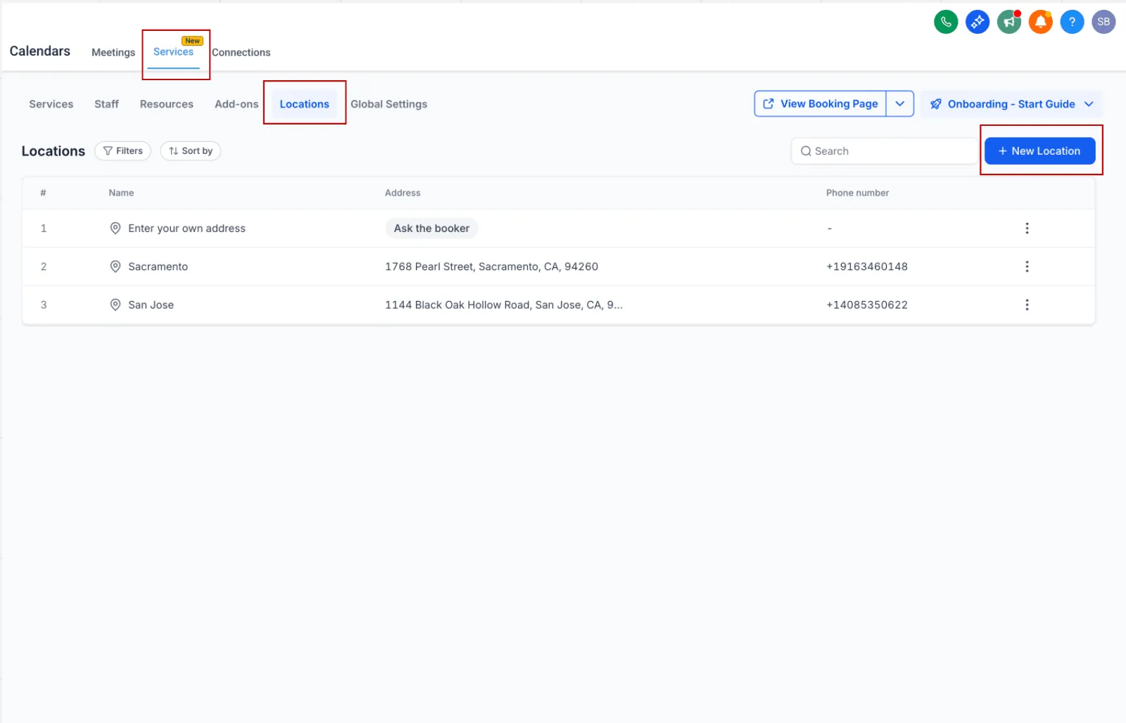 Booking location setting