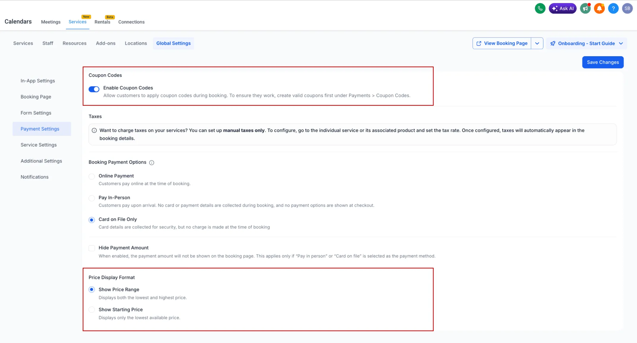 Booking settings update