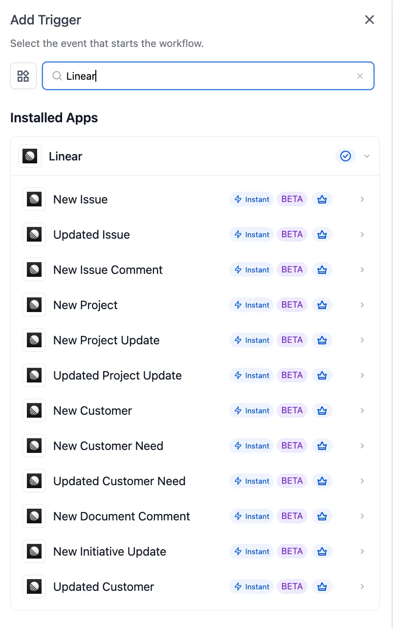 Linear workflow triggers