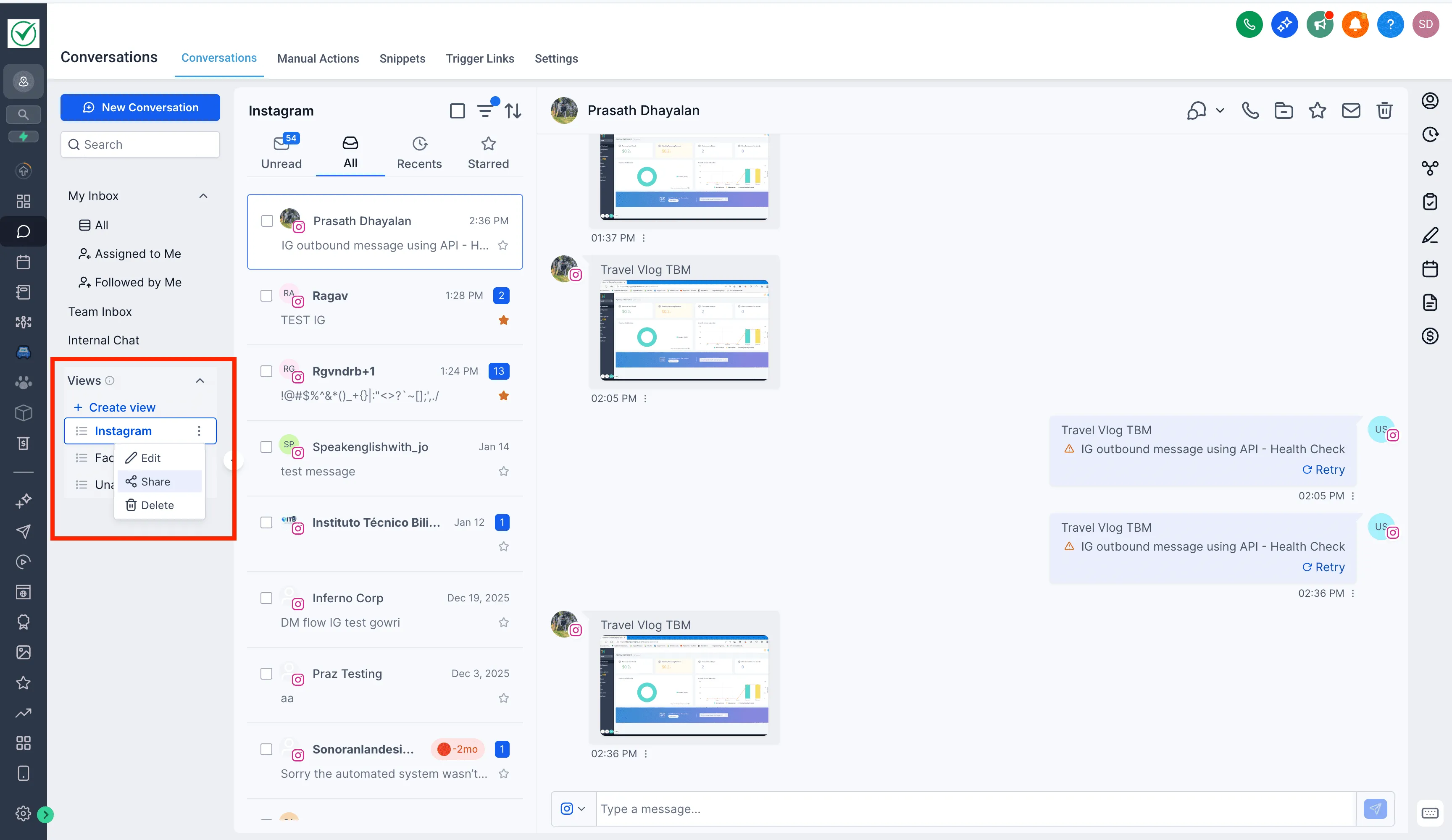 Admin share menu for Conversation Views in SMBcrm