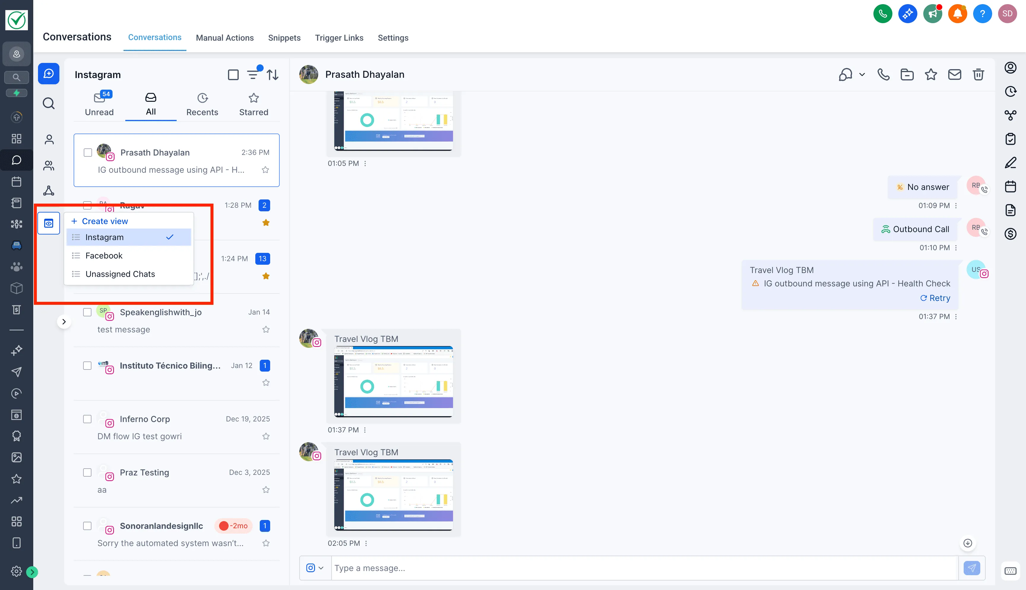 Quick switching between saved Conversation Views in SMBcrm