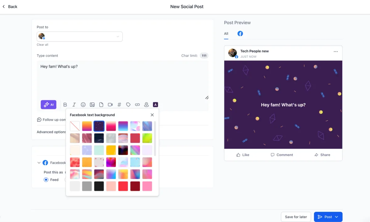 Background preset selection in Social Planner