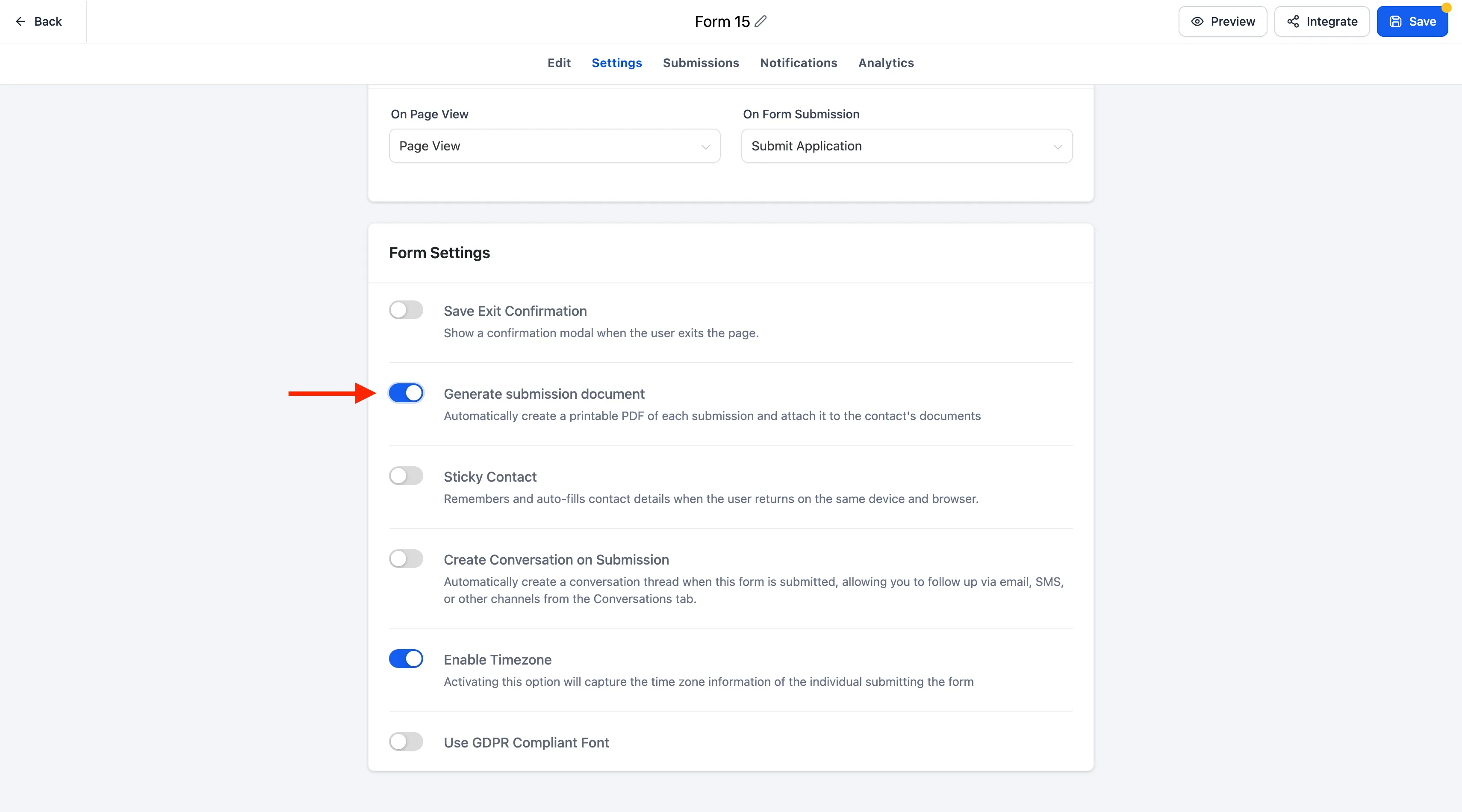 Submission document toggle