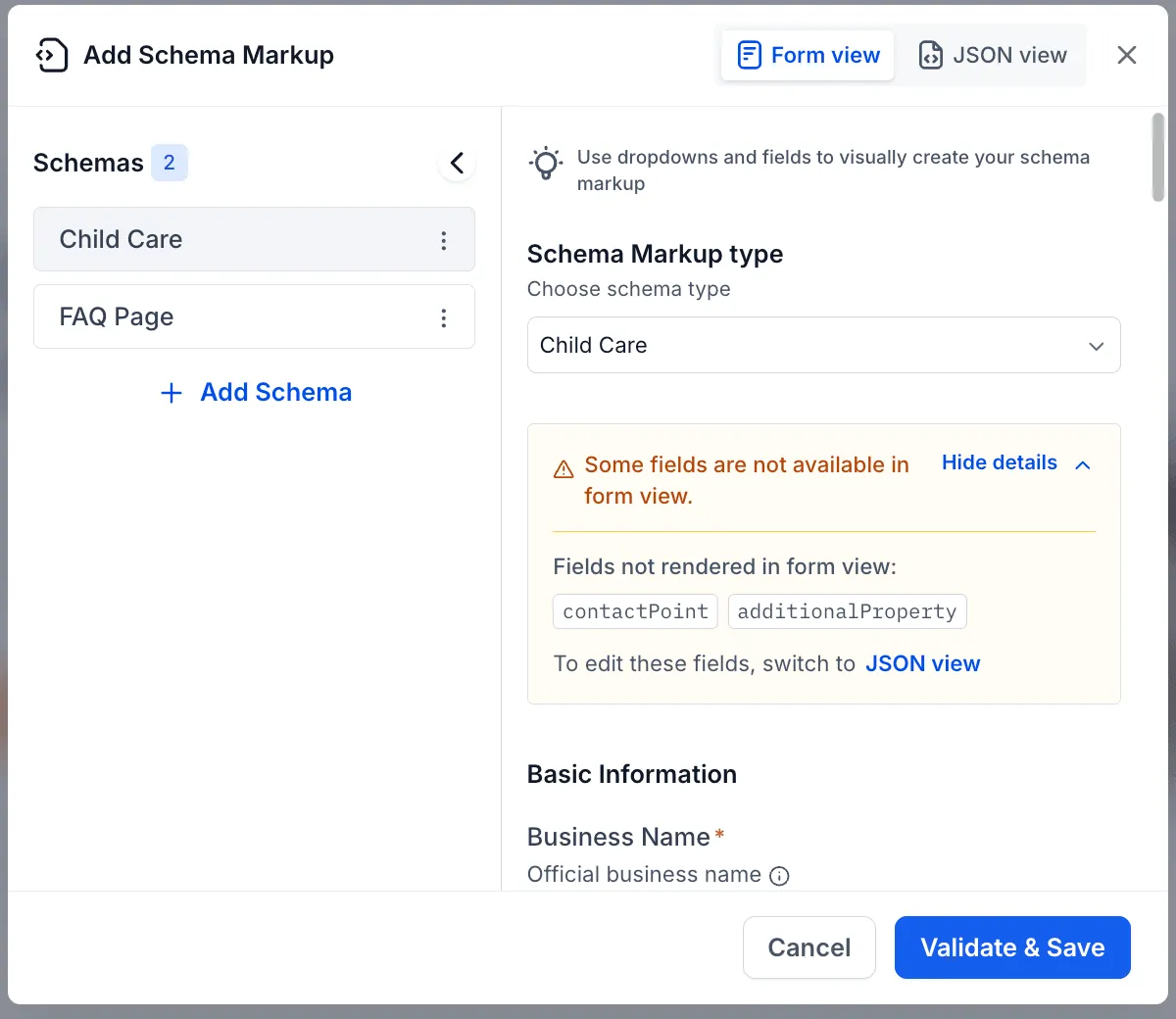 Schema markup missing field details