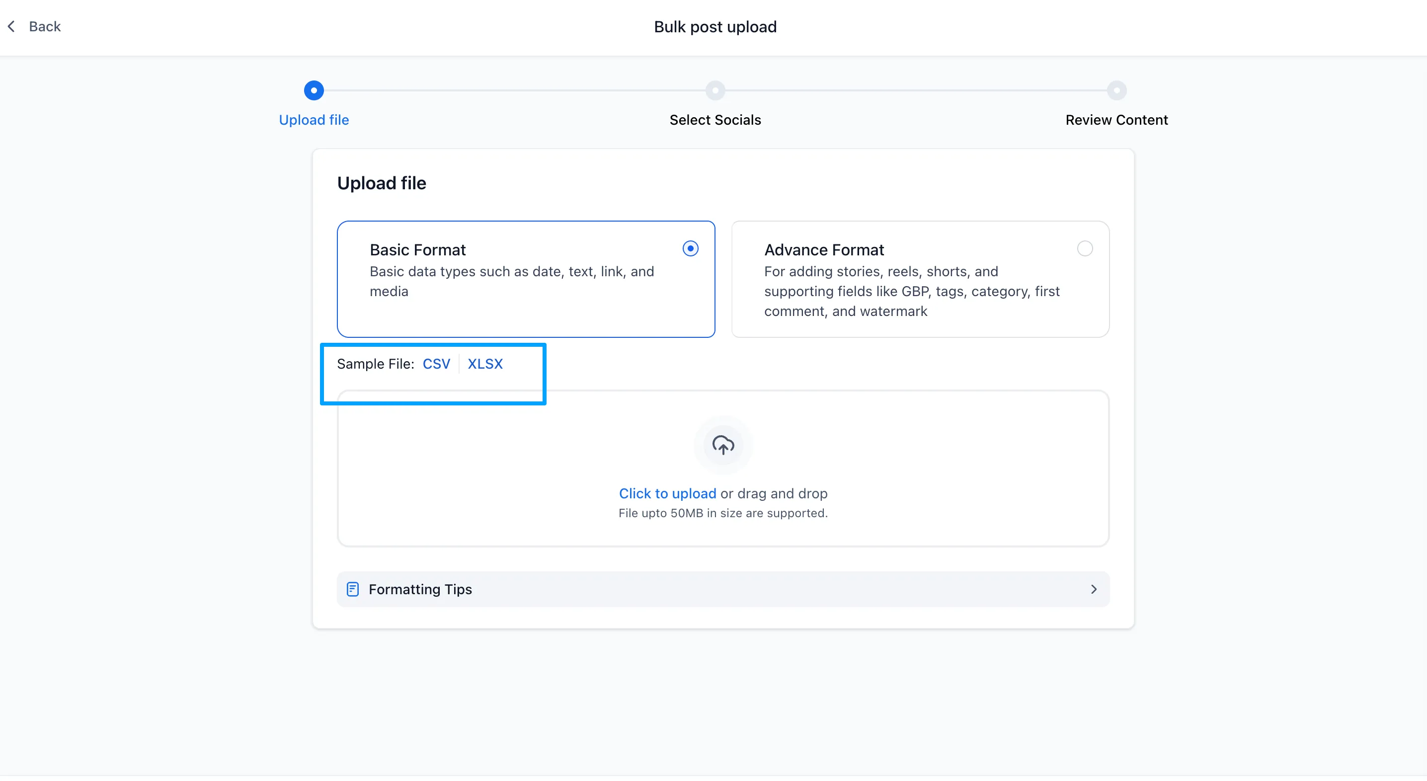 Updated CSV and XLSX template download
