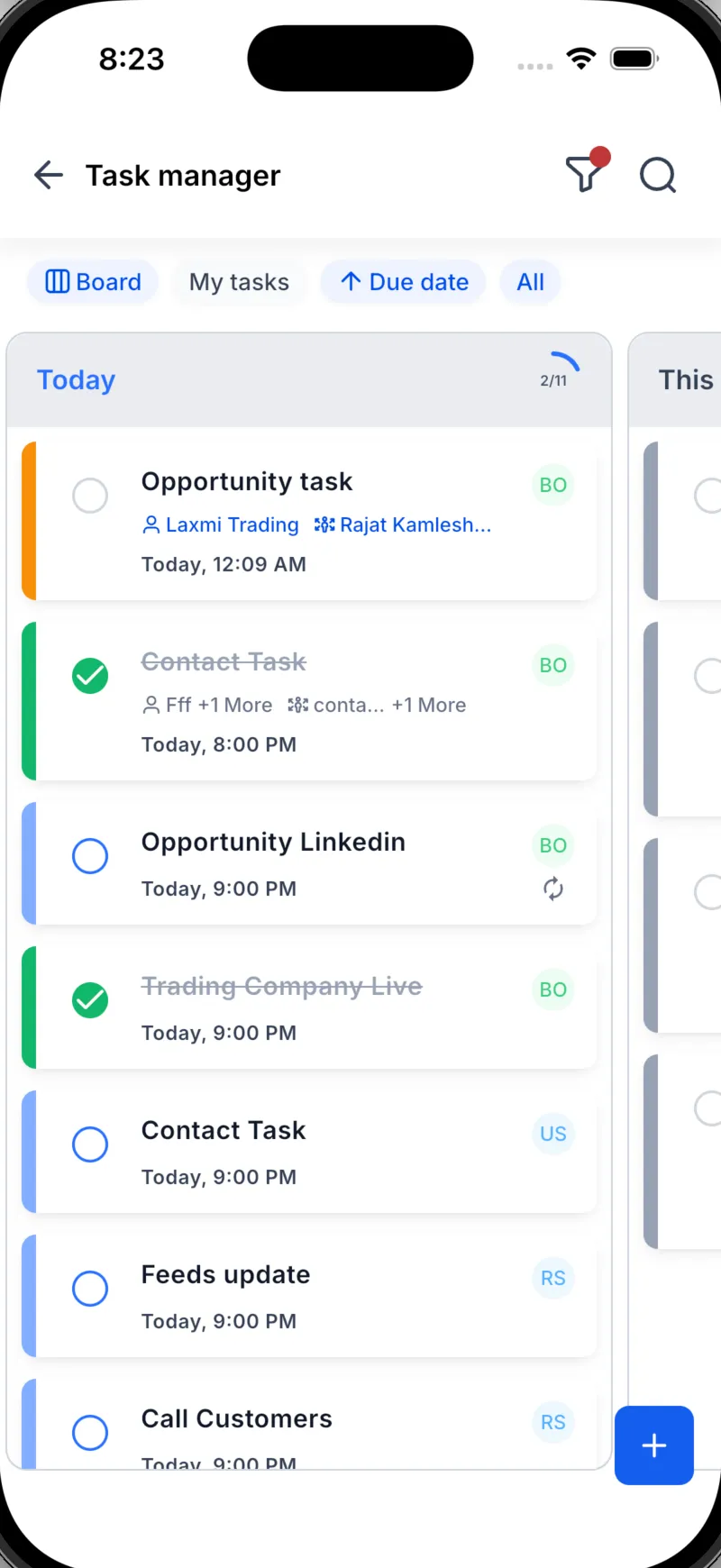 Task details in the SMBcrm Mobile app