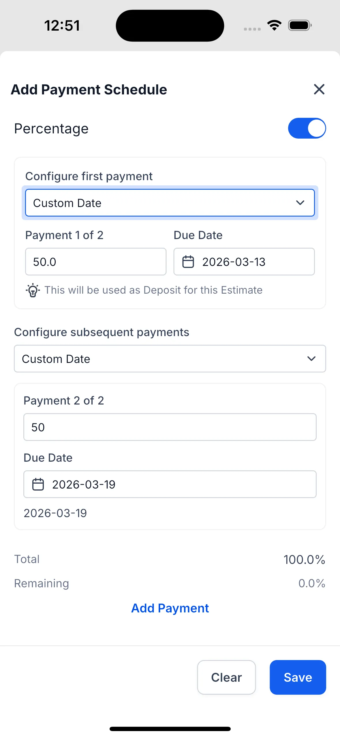 First payment configuration