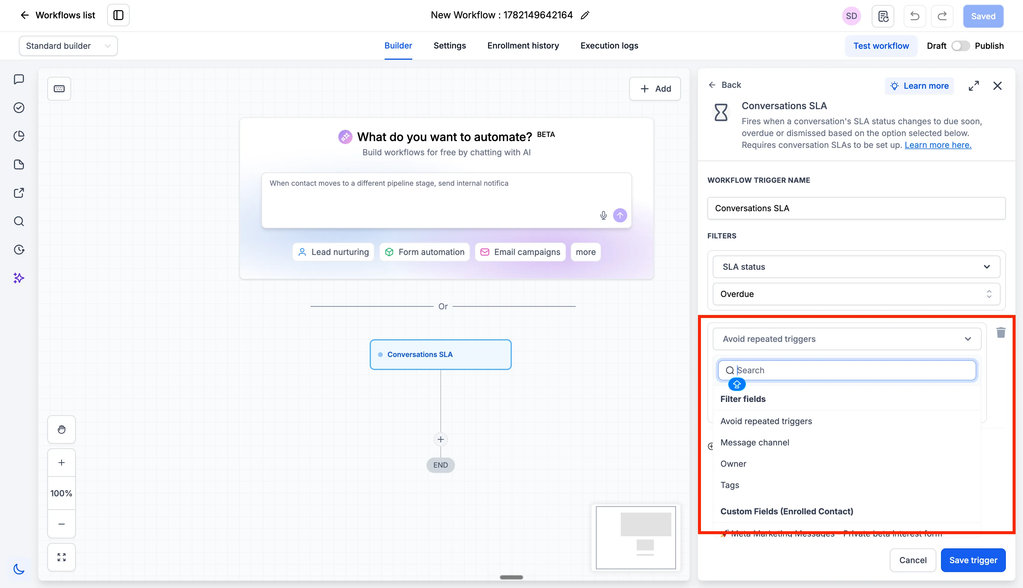 Conversation SLA workflow filters