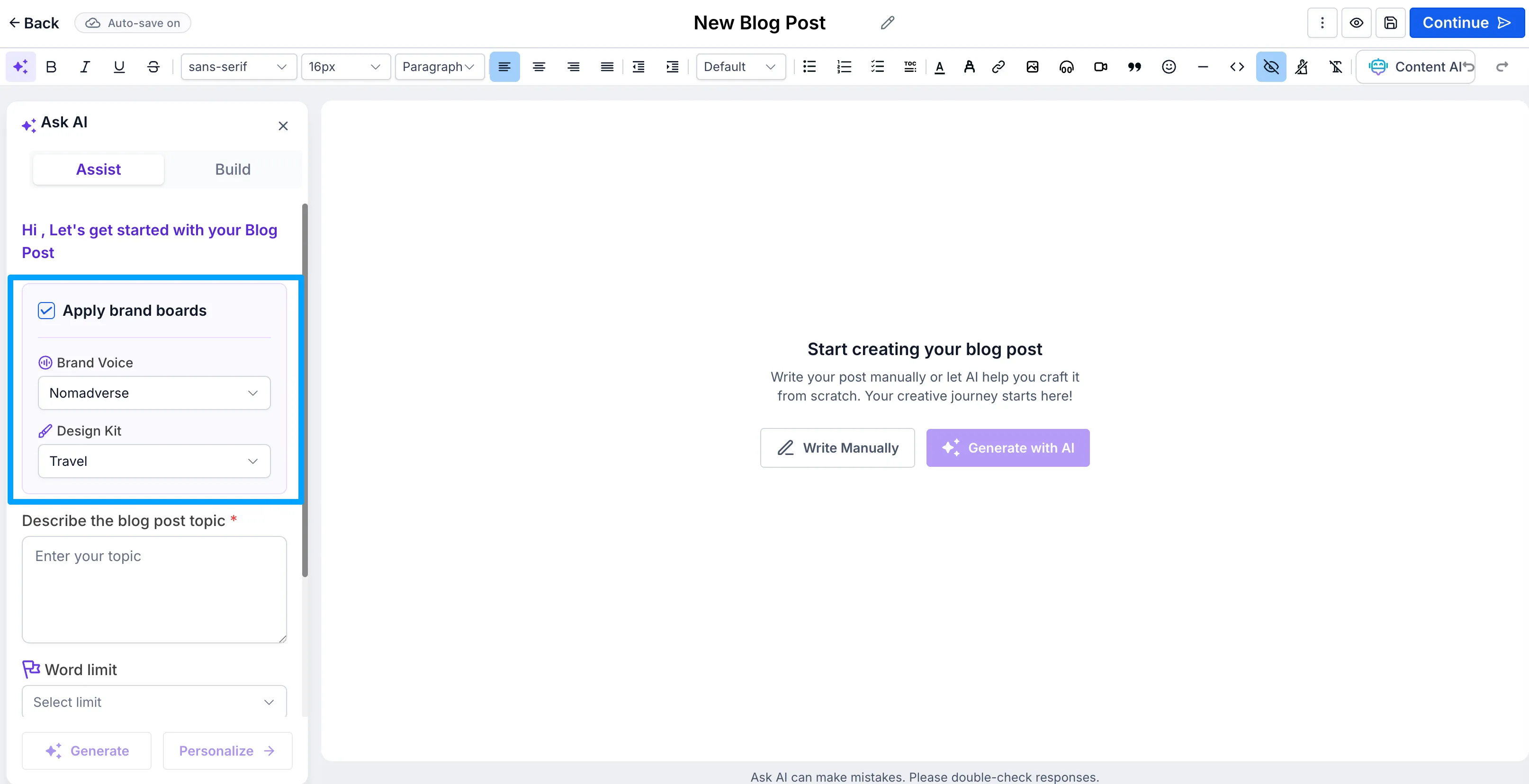 Apply Brand Boards in Blog Post AI