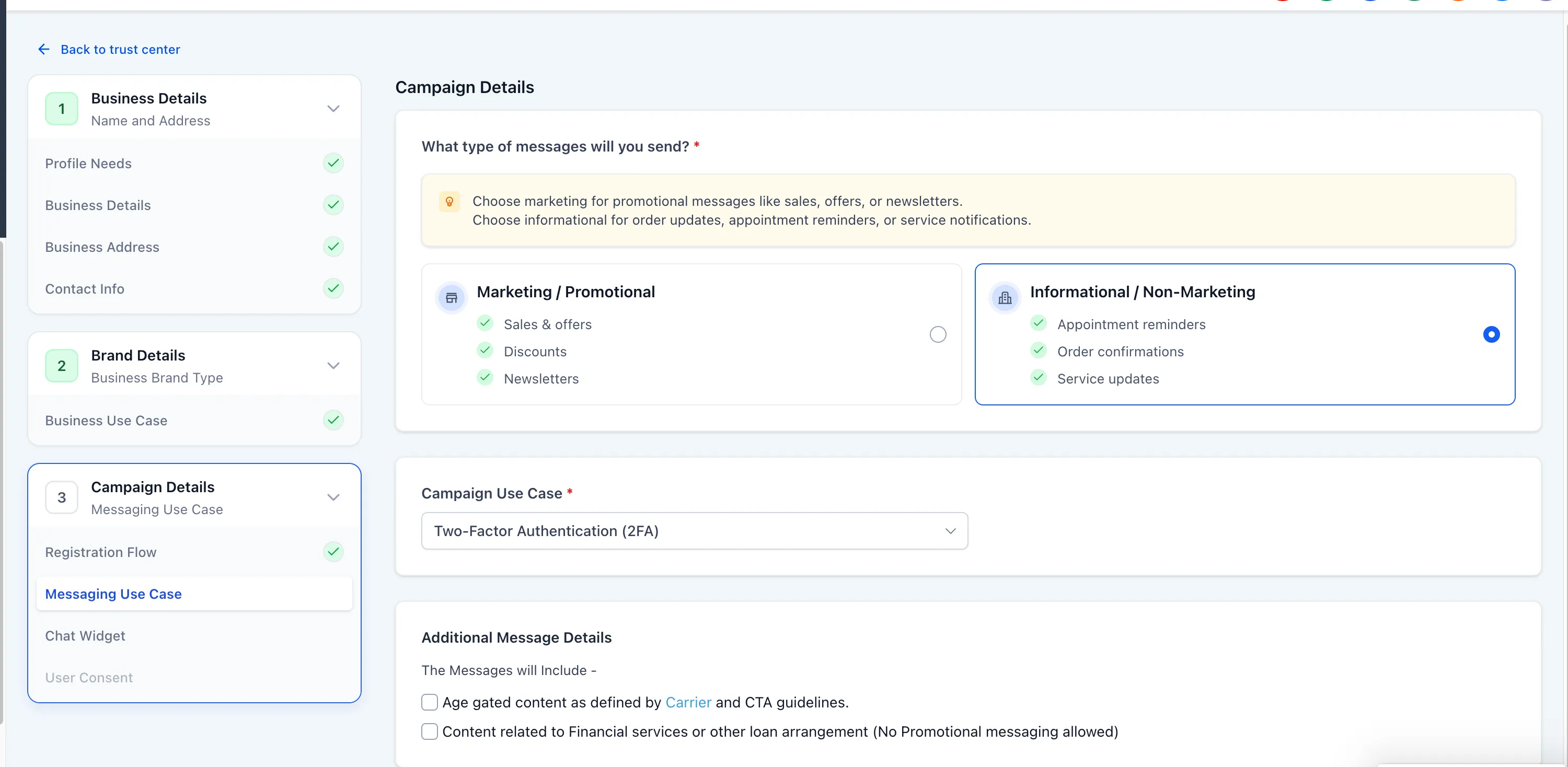 Message type and use case selection