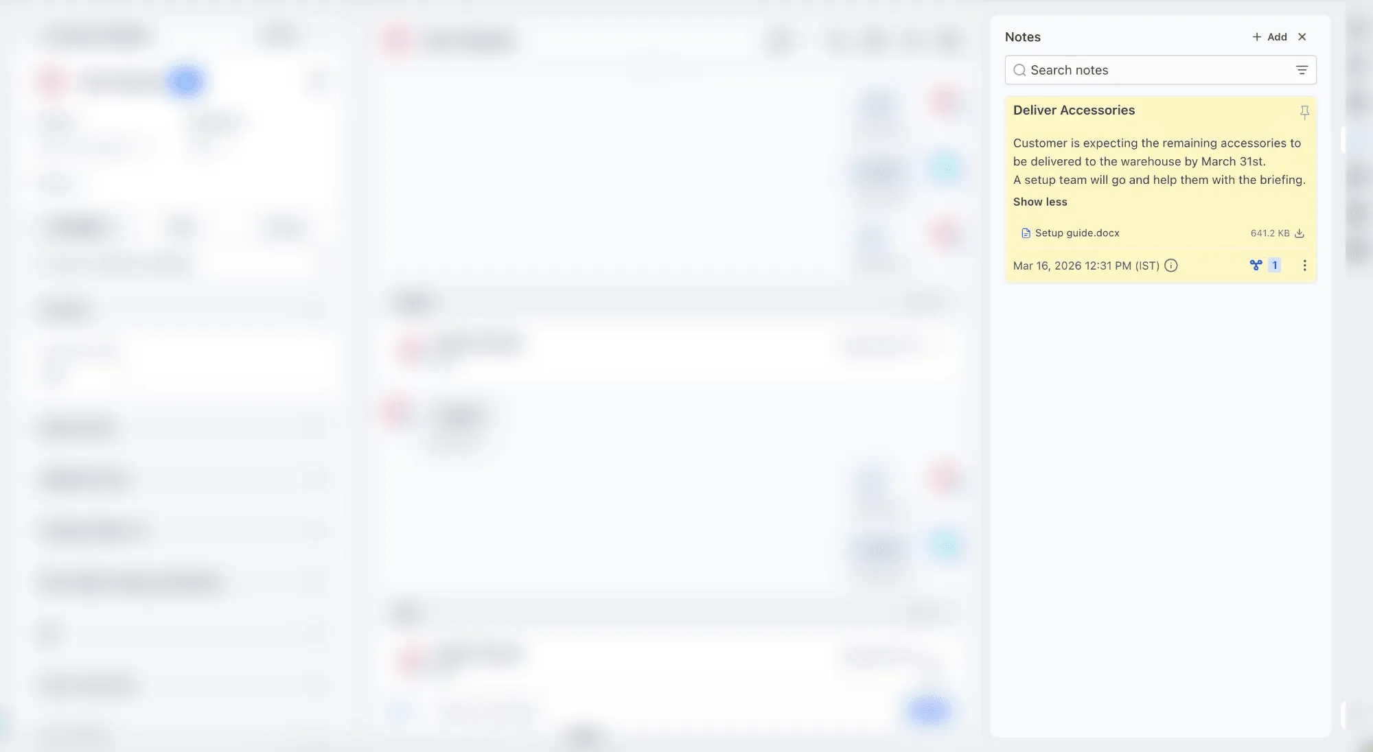 Color-coded notes on a contact record