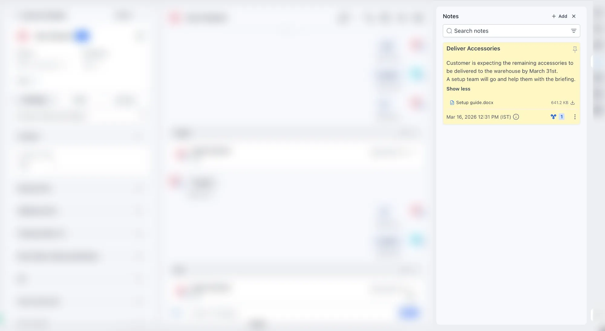 Color-coded notes on a contact record