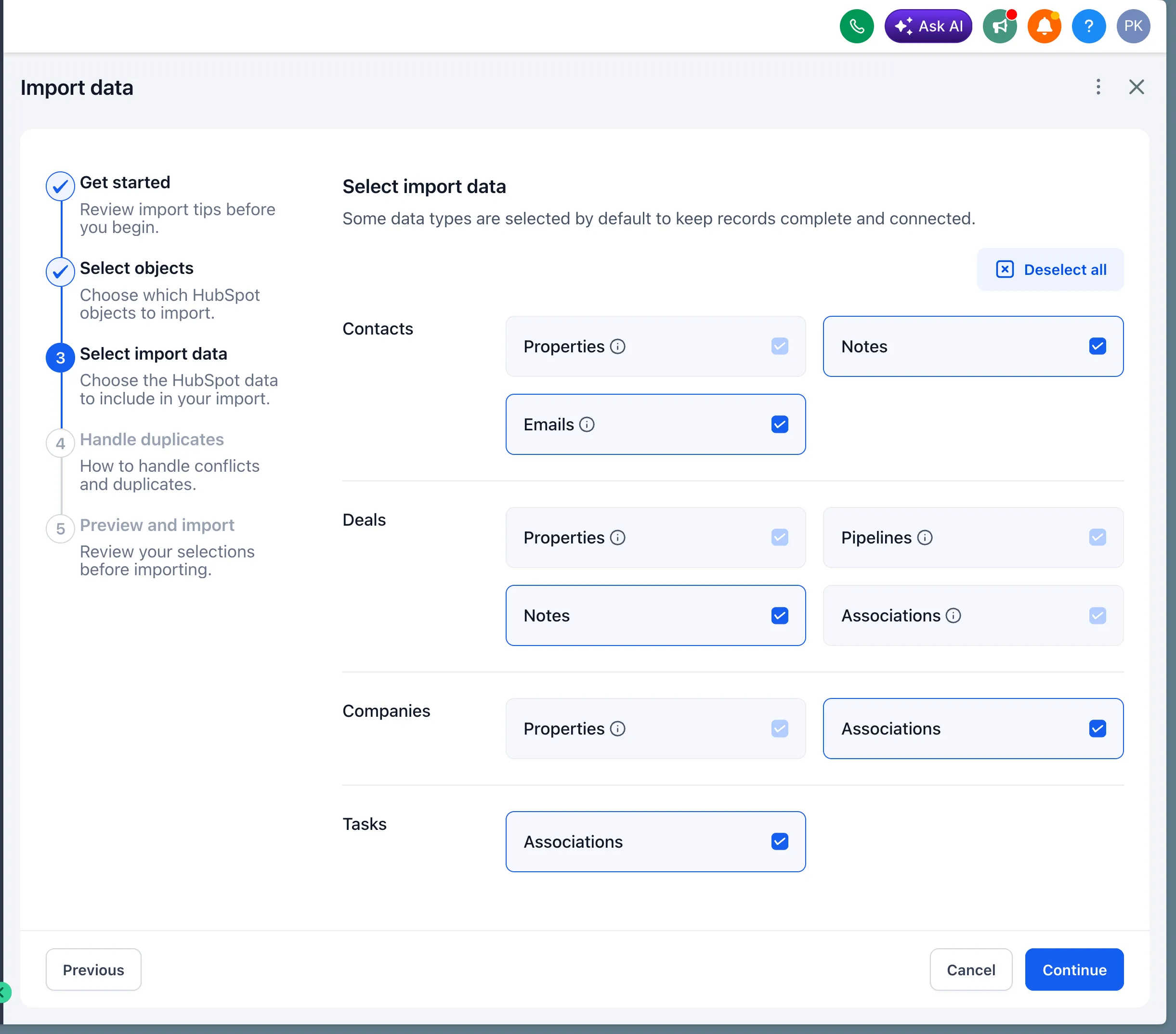 HubSpot data selection in SMBcrm