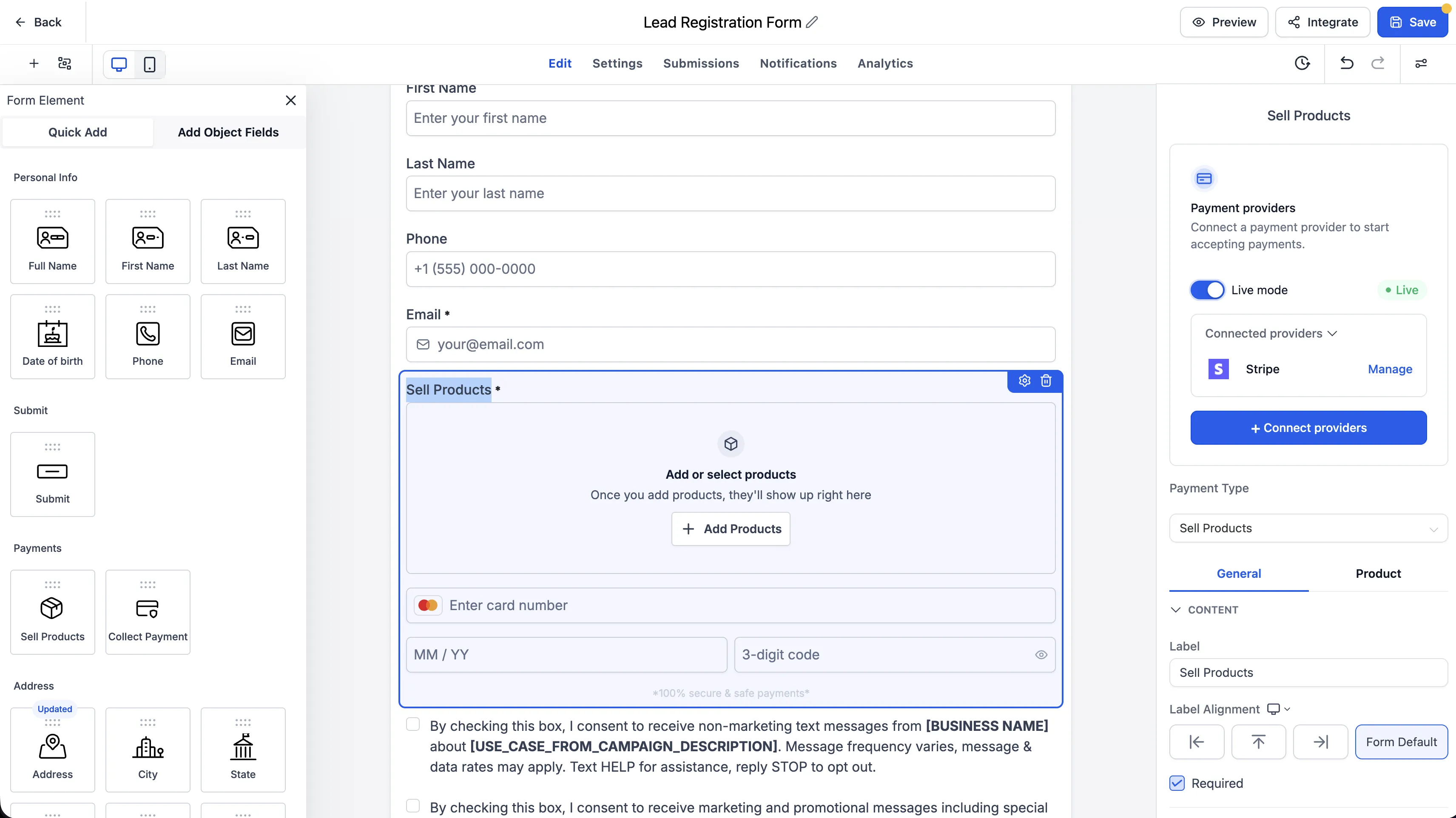Product pricing setup in Forms and Surveys