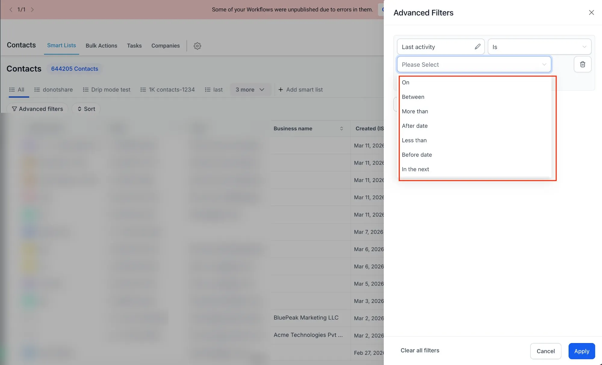 Additional date filter options