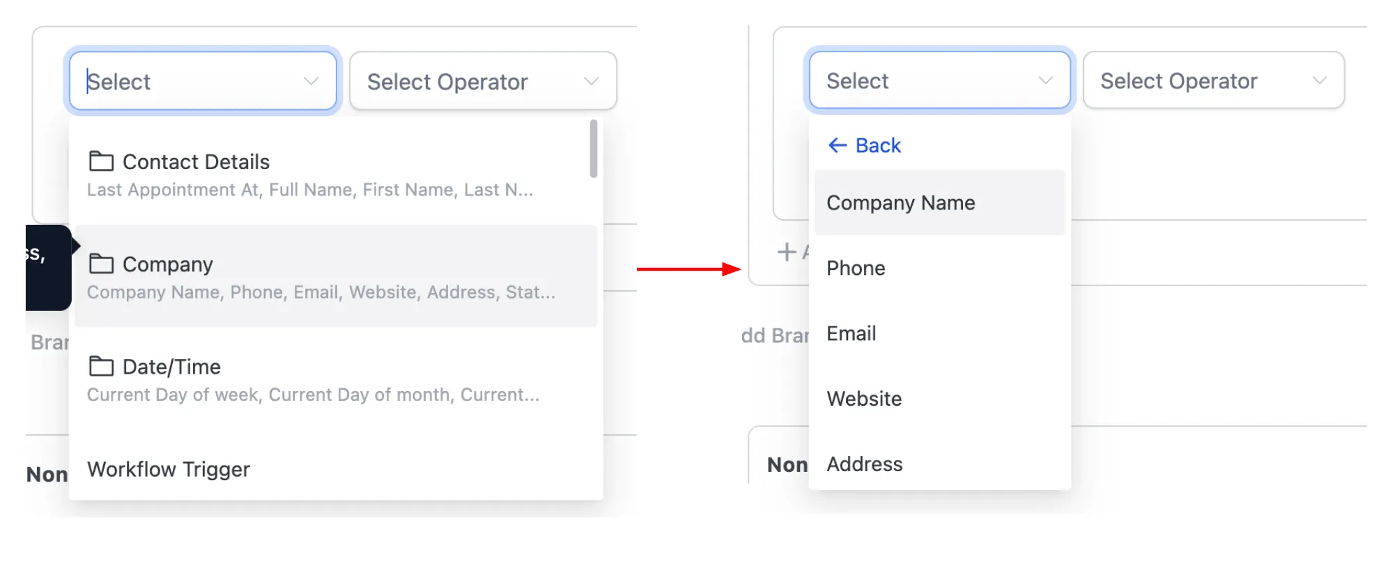 Company fields in workflow conditions