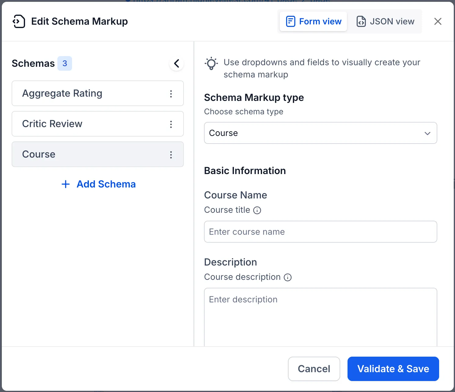 Schema markup editing in SMBcrm