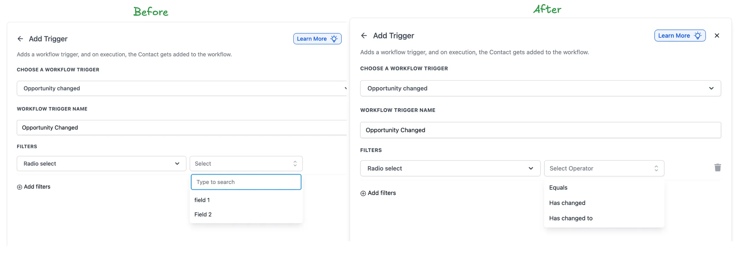 Event-based operators on custom opportunity fields in SMBcrm