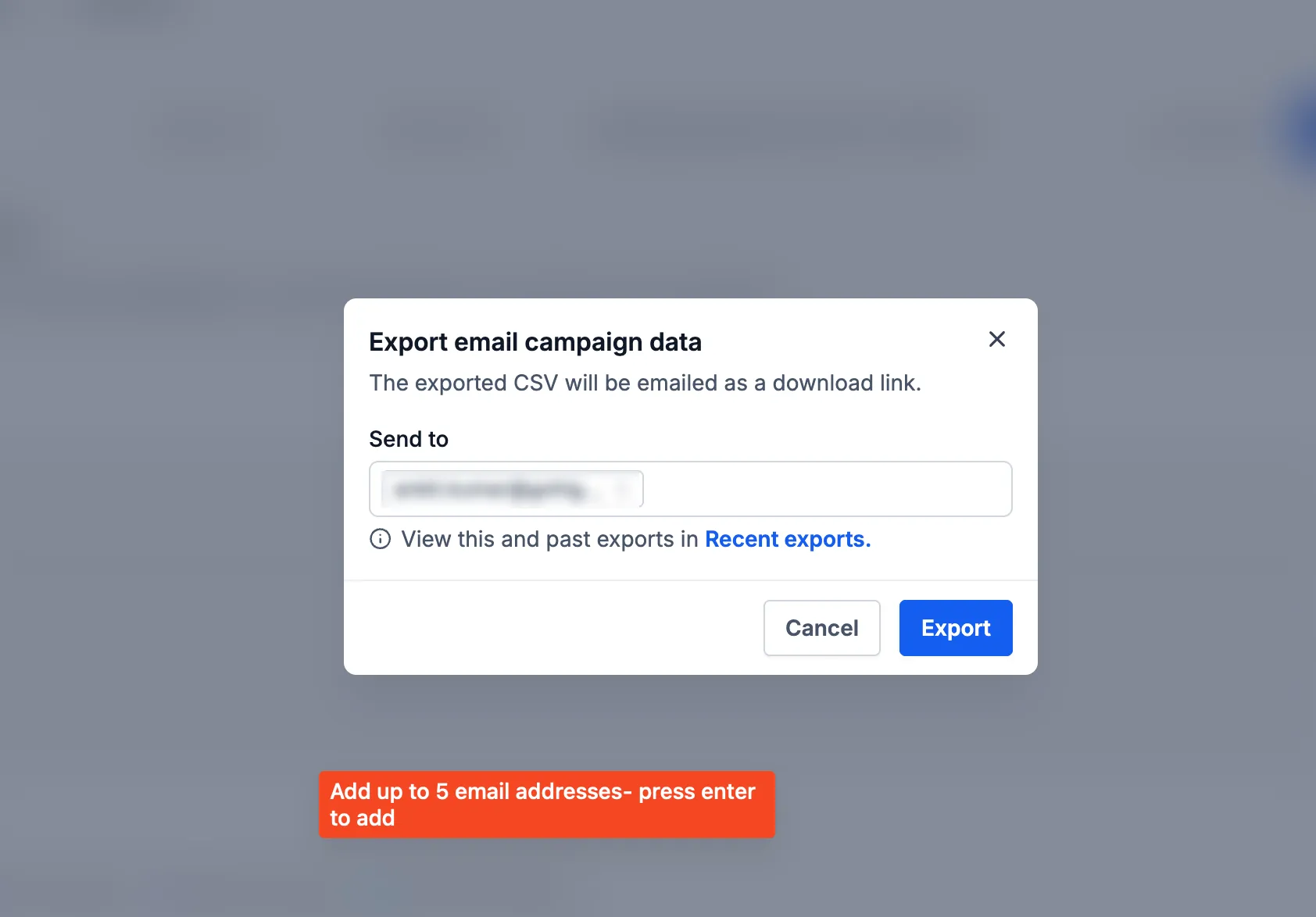 Choose email recipients for the export