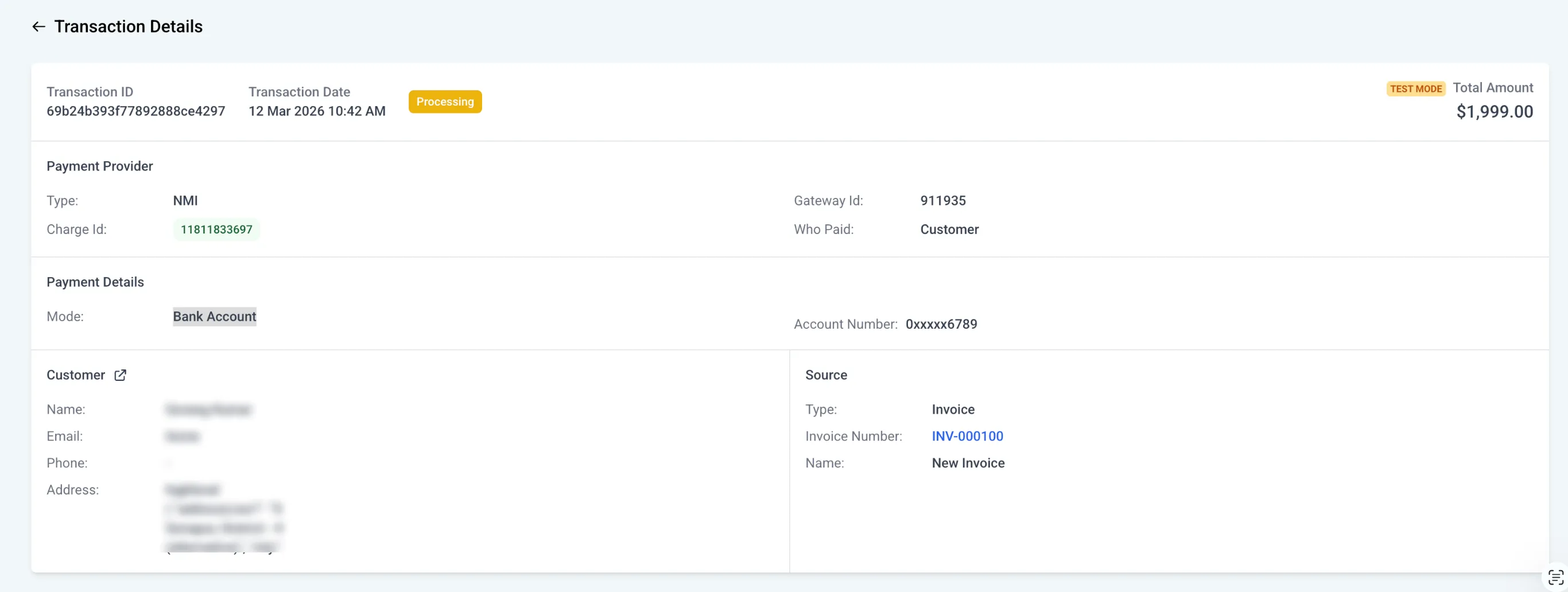 Transaction detail view