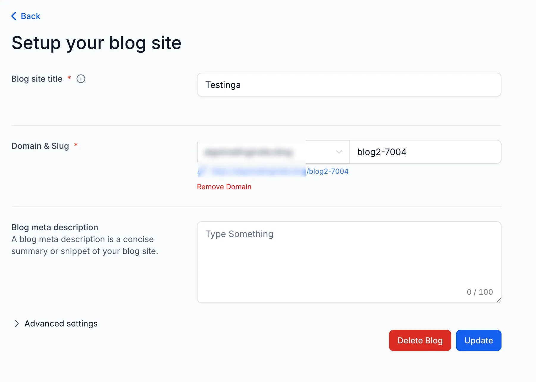 Blog domain settings screenshot