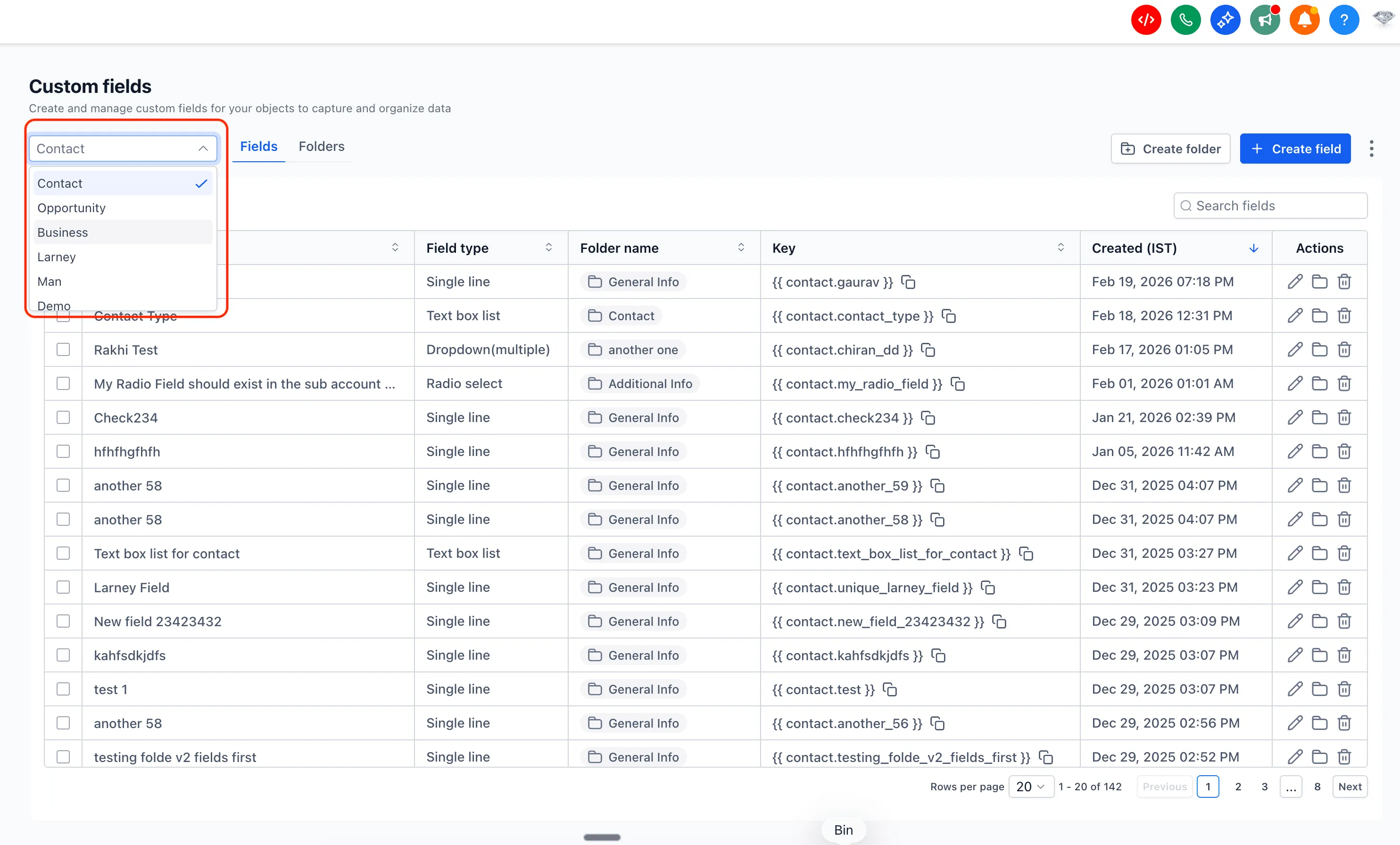 Object selector for custom fields