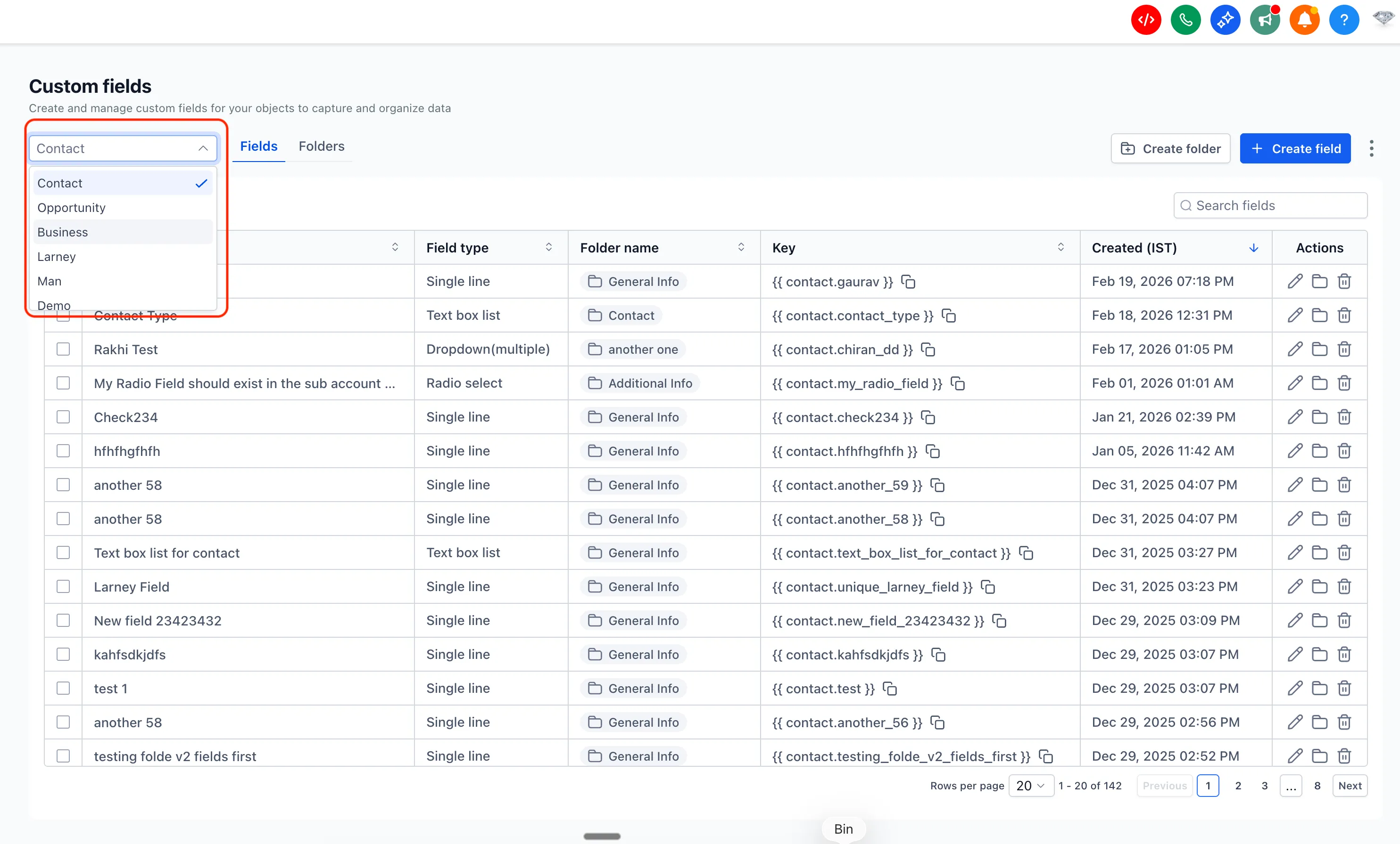 Object selector for custom fields
