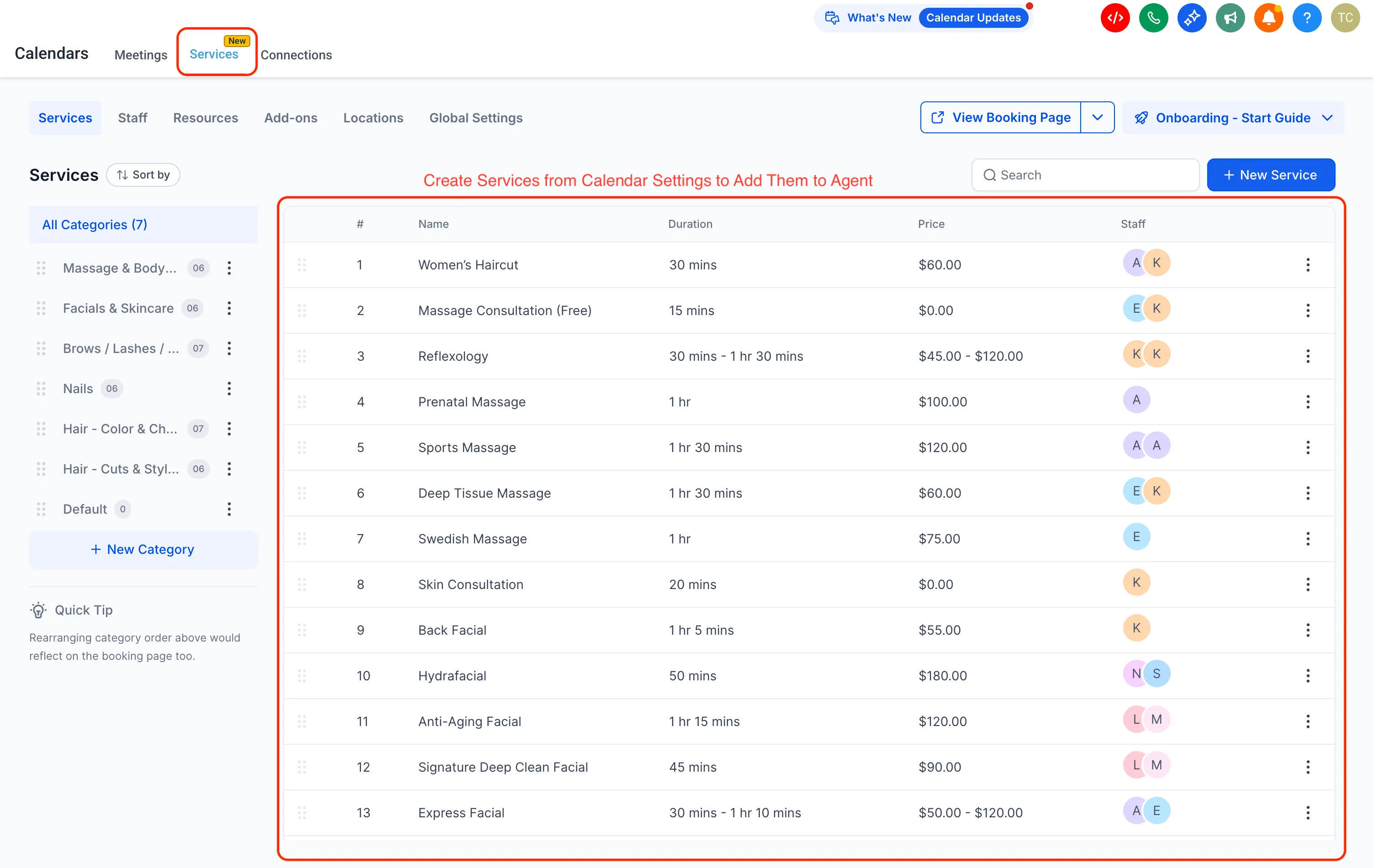 Services Calendar booking setup