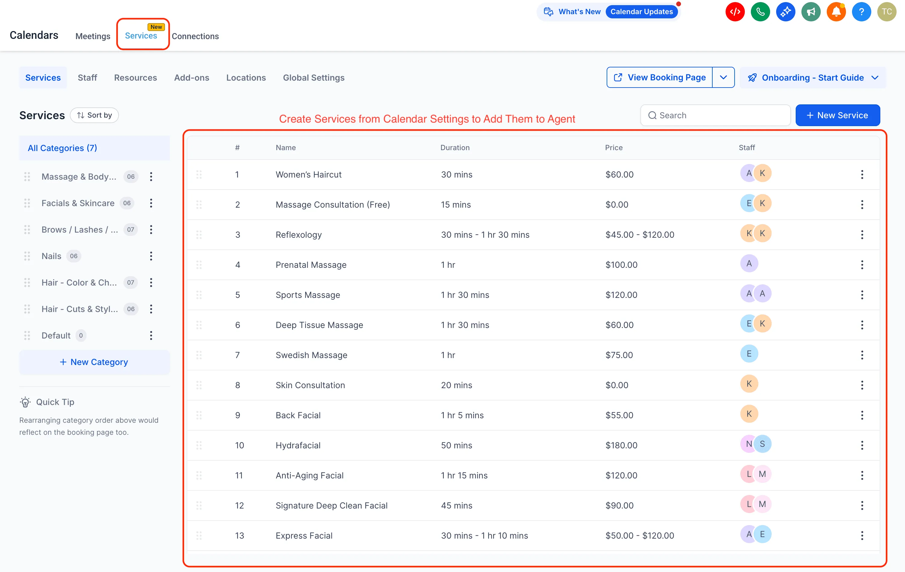 Services Calendar booking setup