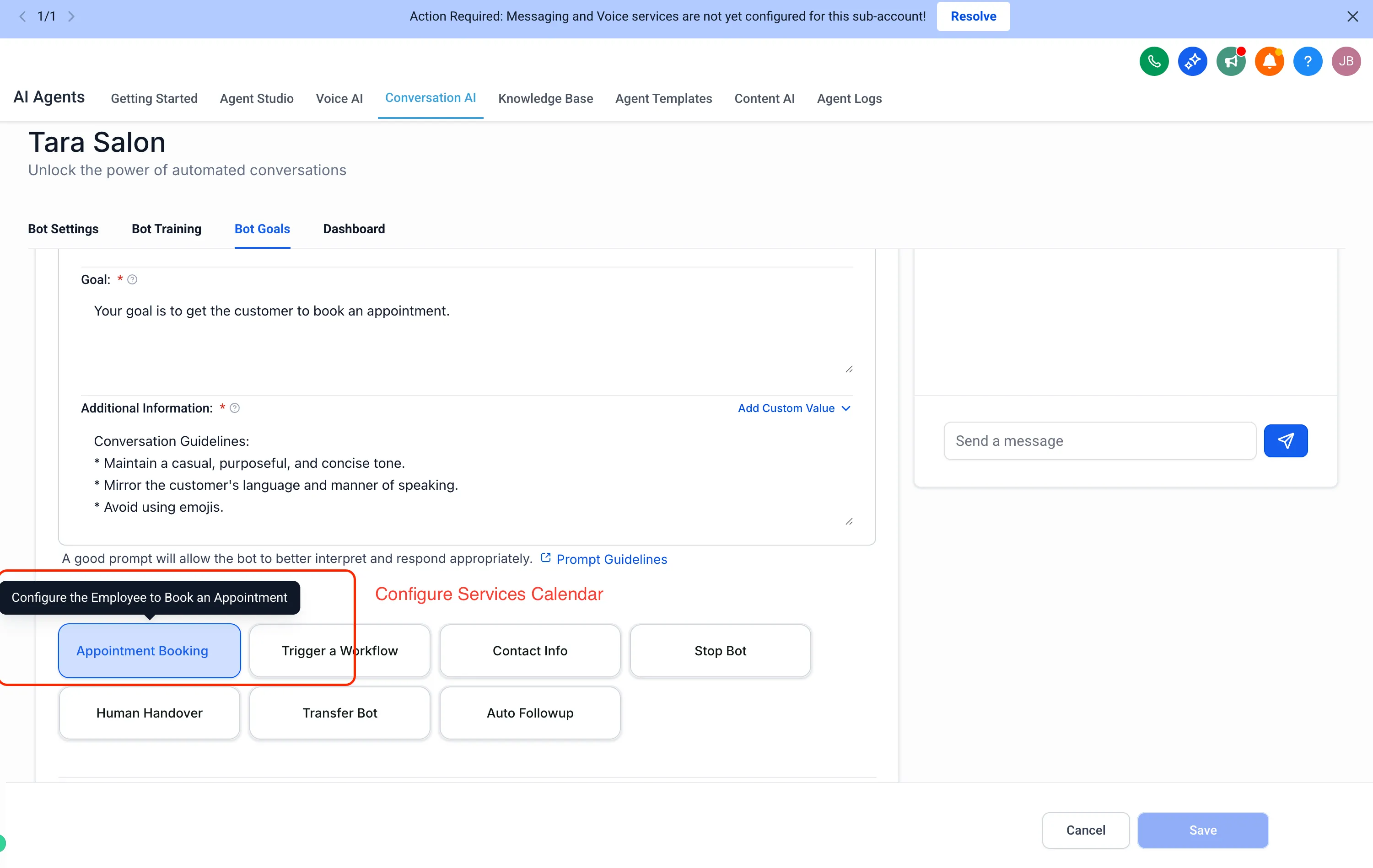 Conversation AI service selection