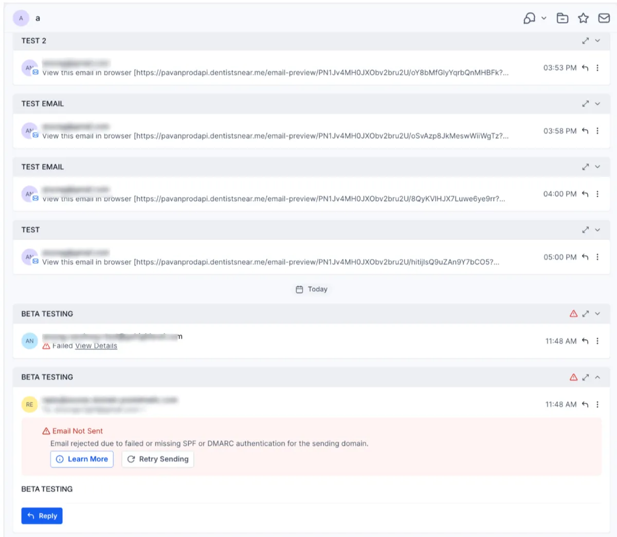 Email failure message example