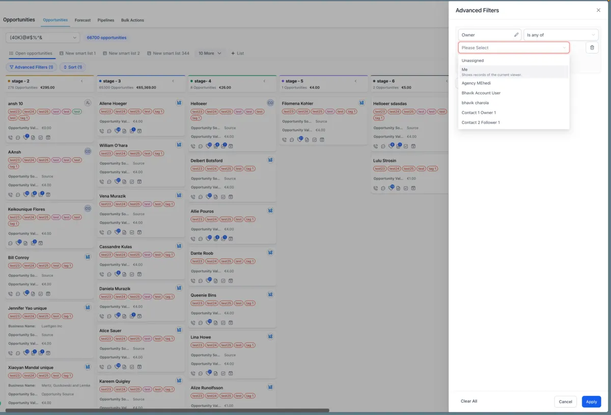 Dynamic me filter in Opportunities