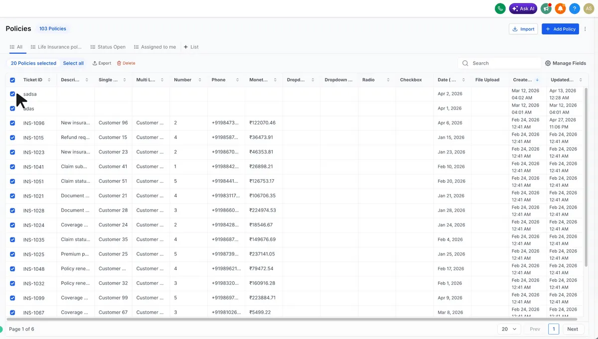 Select records for bulk delete