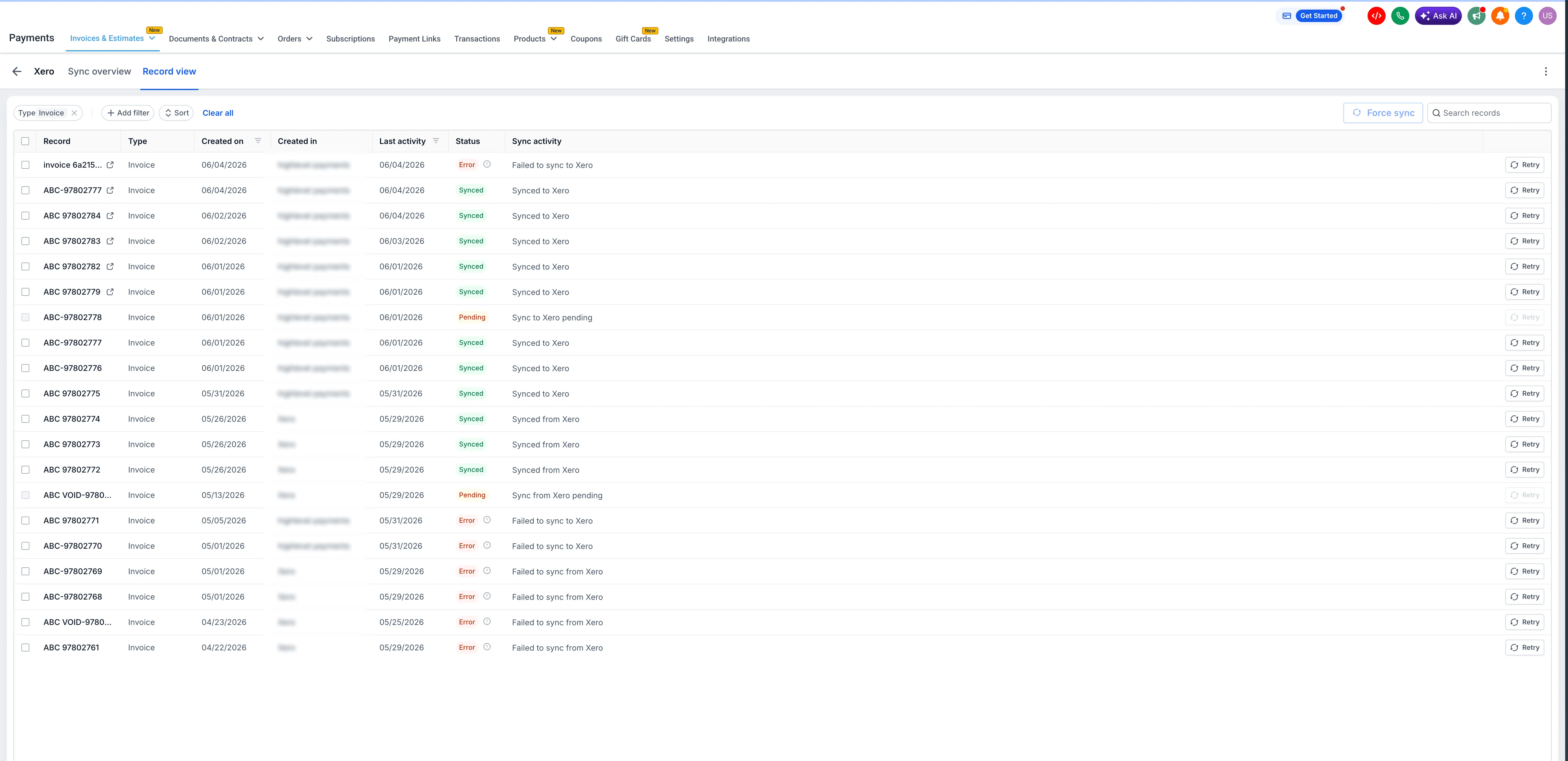 Accounting Sync platform view