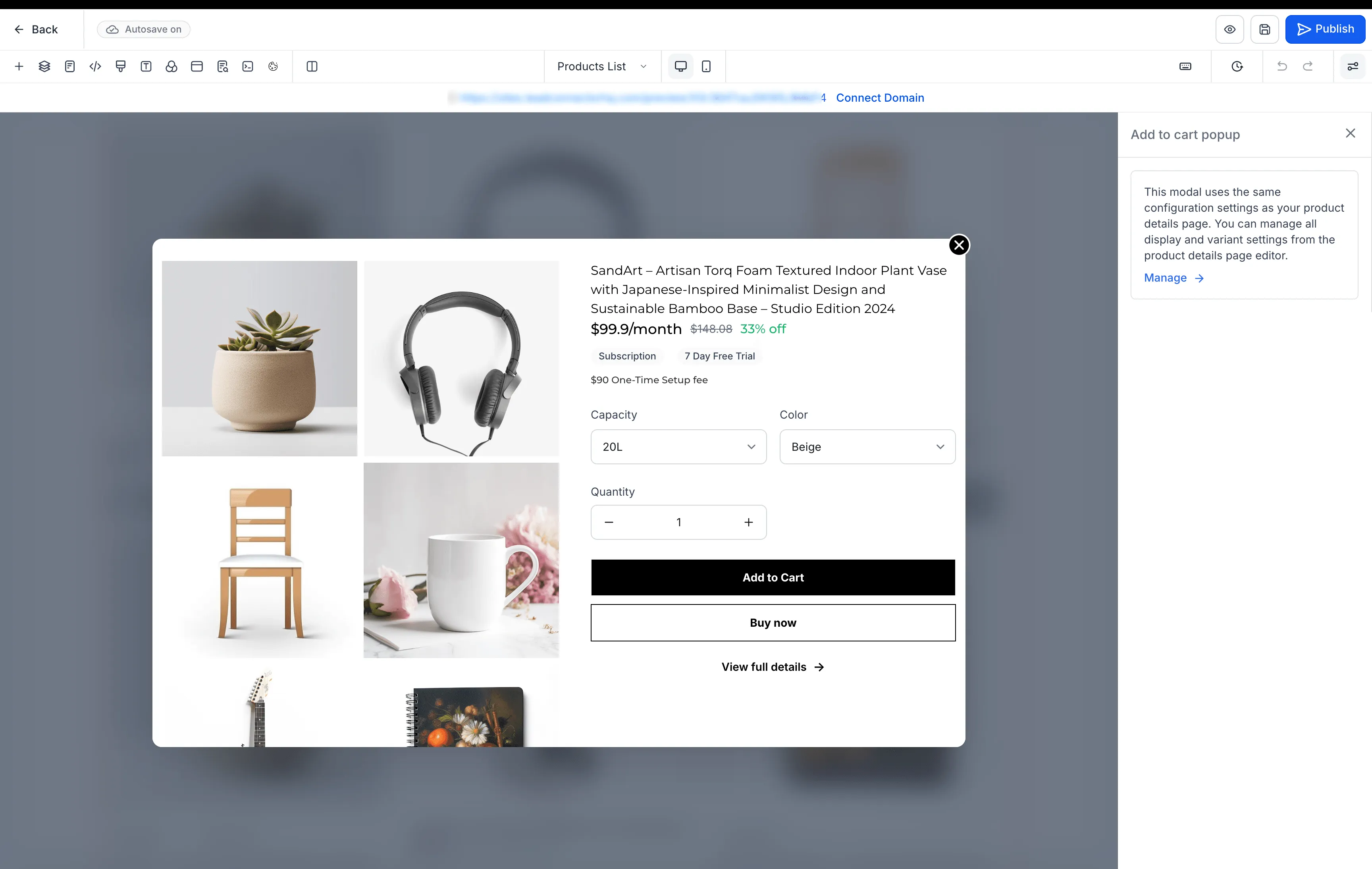 Product list preview with cart actions