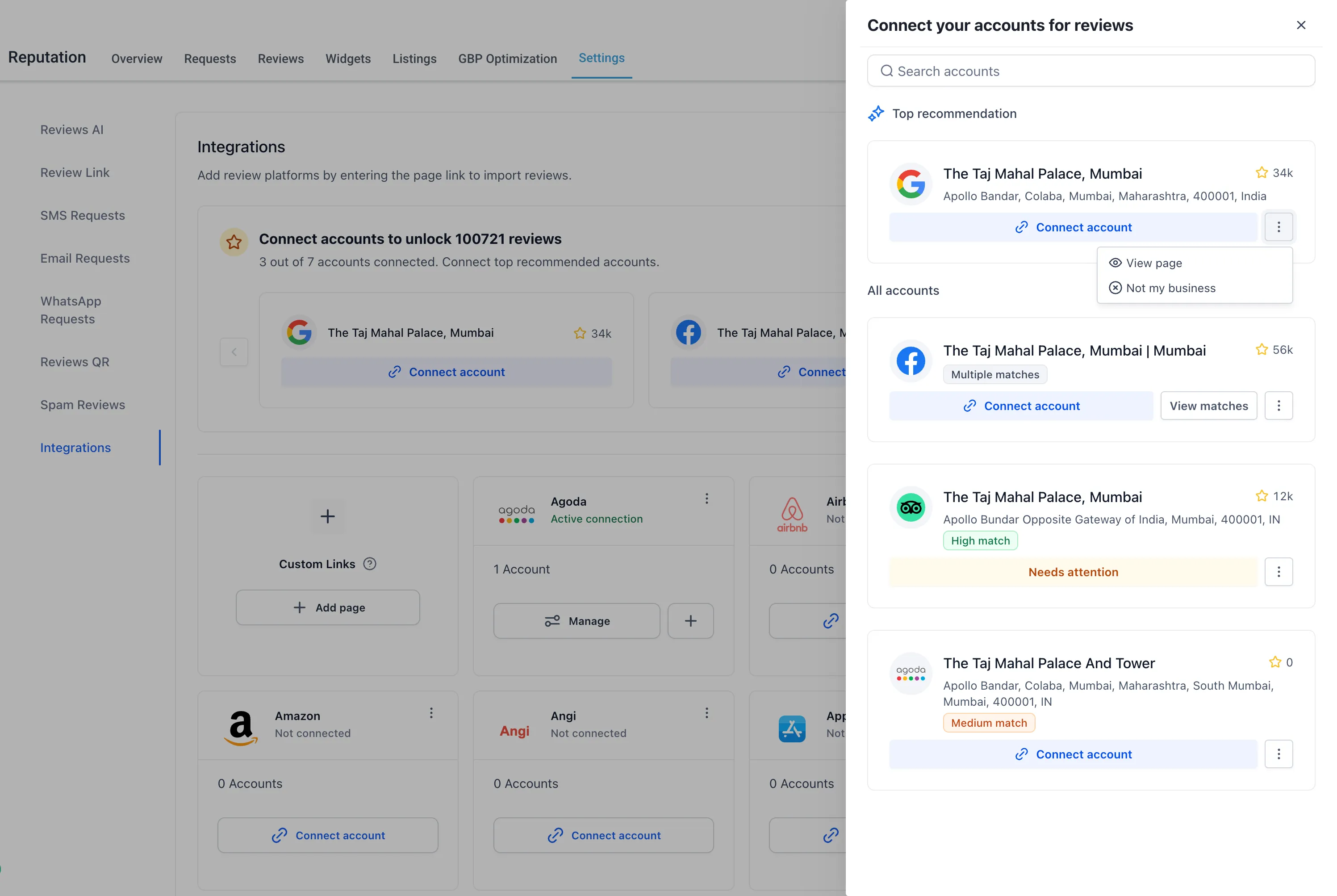 Review counts before connecting profiles