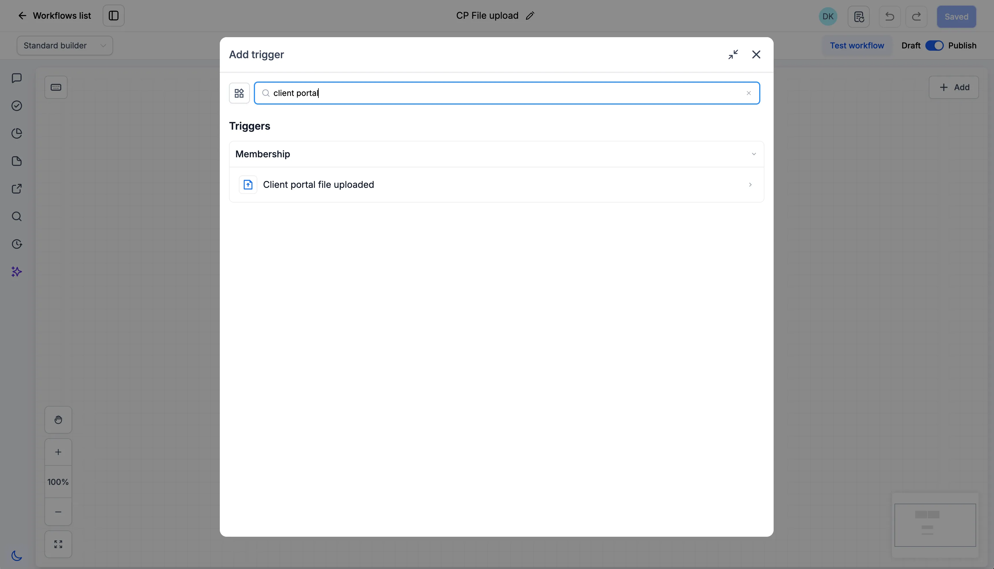 Client Portal file upload workflow trigger