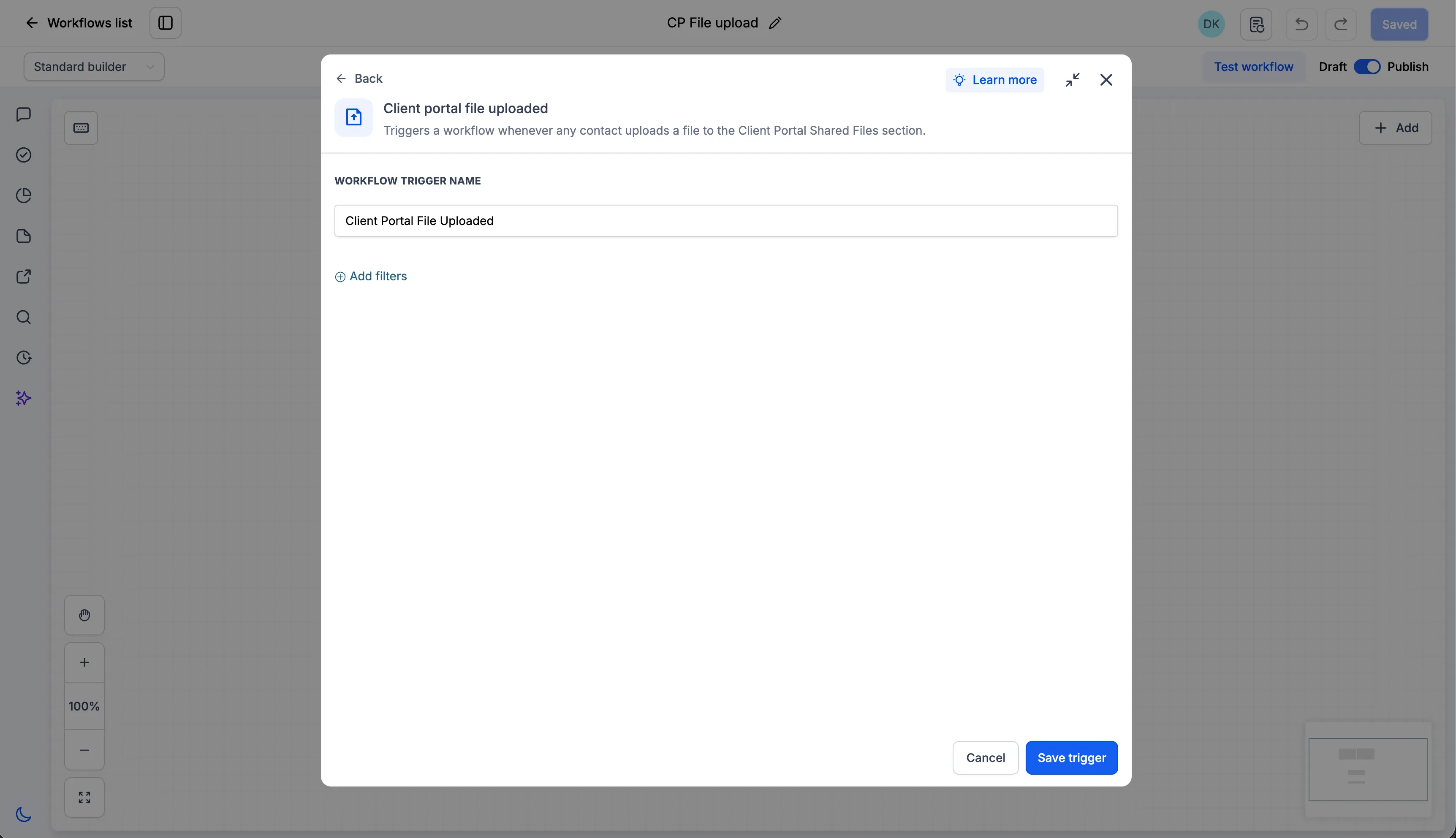 Shared documents upload workflow setup