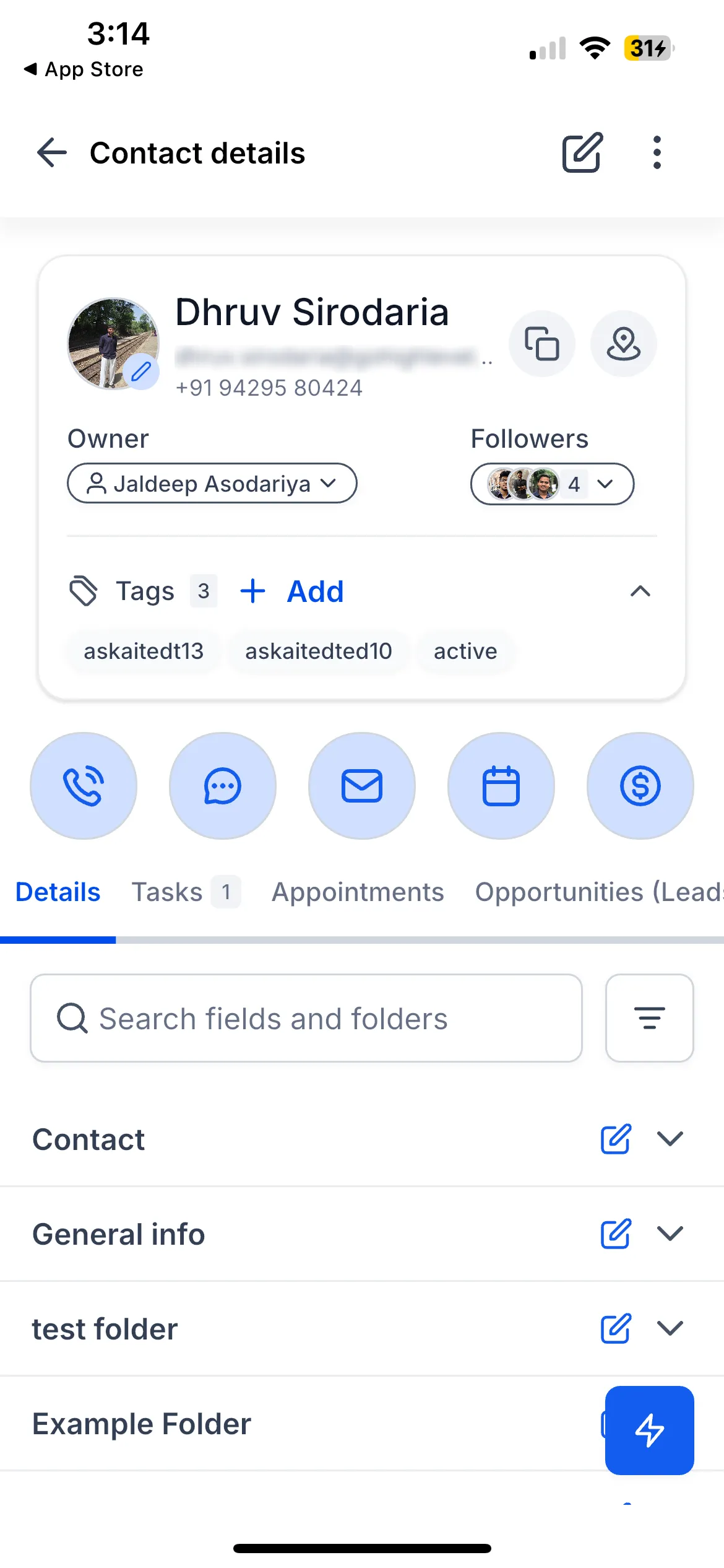 Updated contact tabs